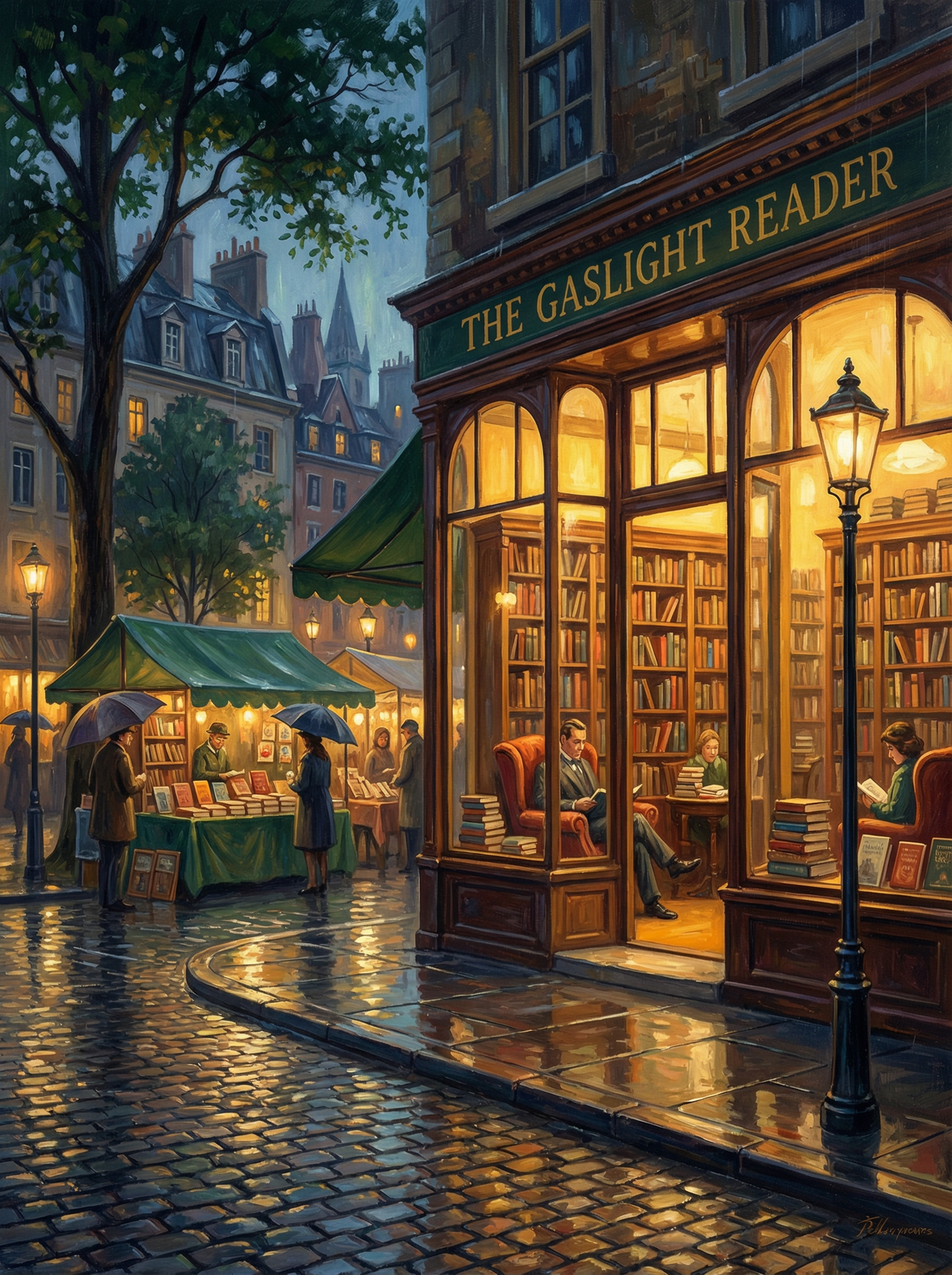 Rainy Bookshop Stroll (Diamond Painting)