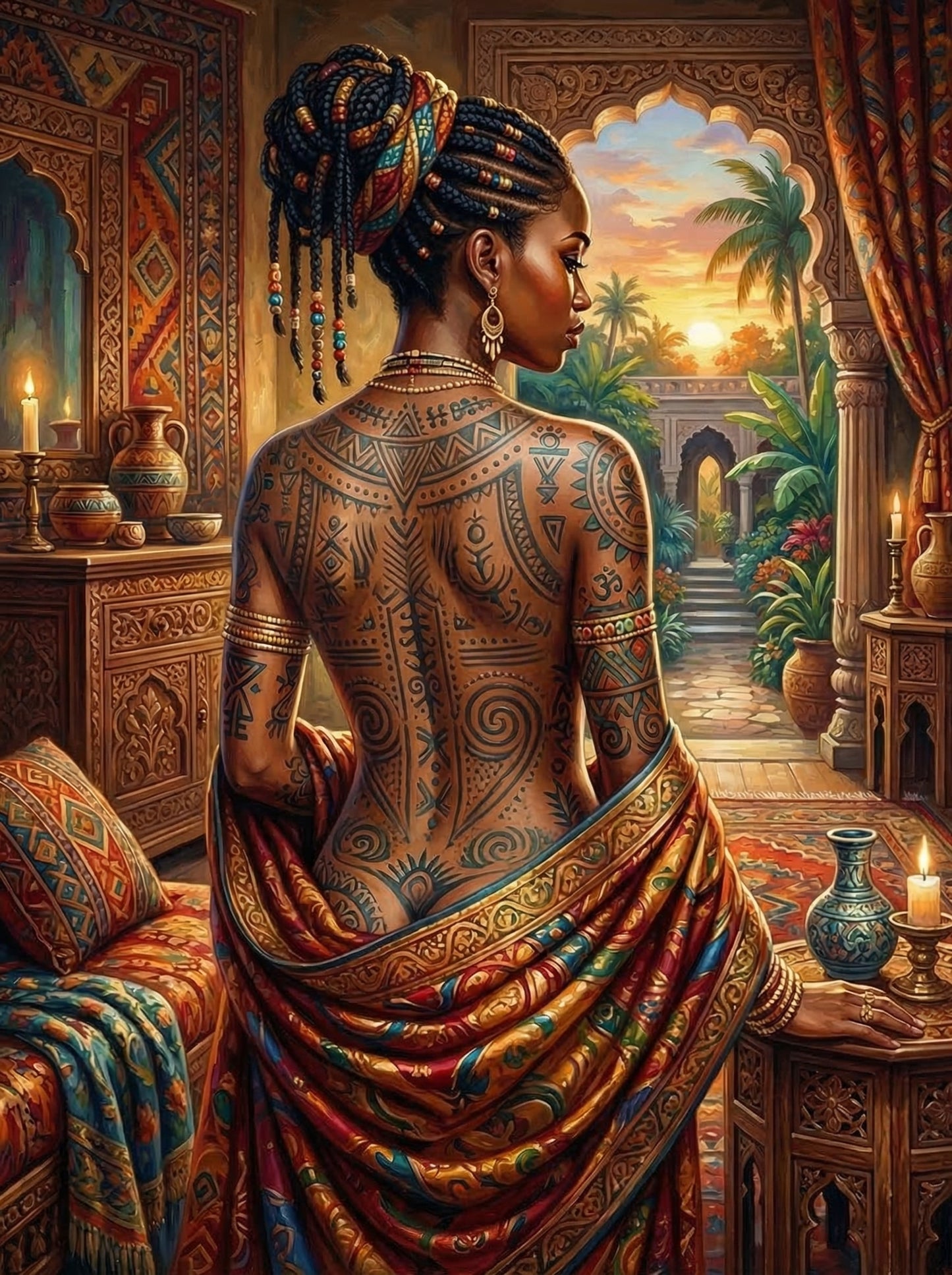 African Tribal Tattoo Sunset (100 Color Diamond Painting)