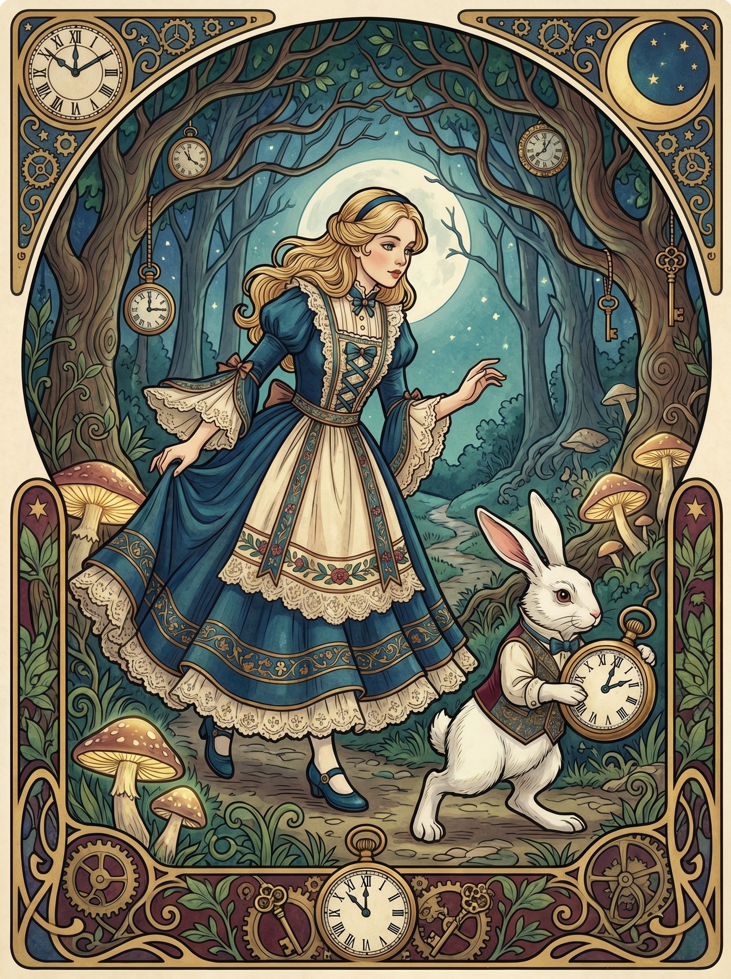 Alice White Rabbit Forest (150 Color Diamond Painting)