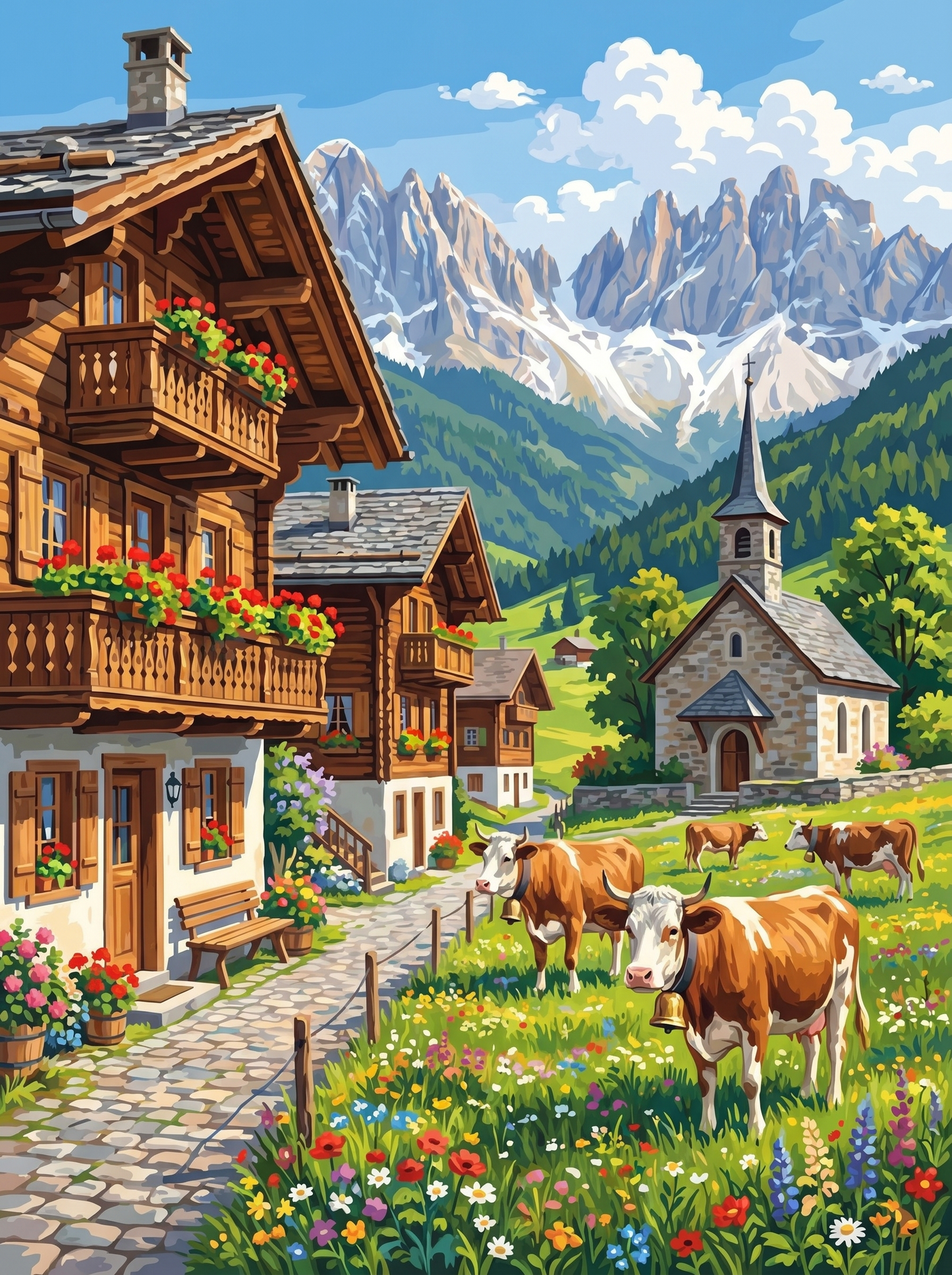 Alpine Chalet Village Flowers (150 Color Diamond Painting)