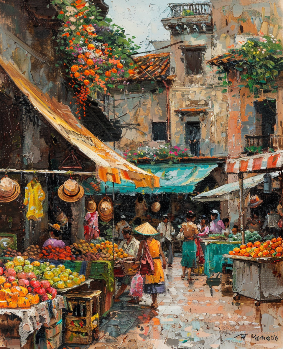Bustling Market Scene II (Diamond Painting) Diamond Painting kit