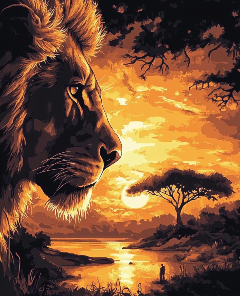 Lion Portrait, Golden Sunset (Diamond Painting) Diamond Painting kit
