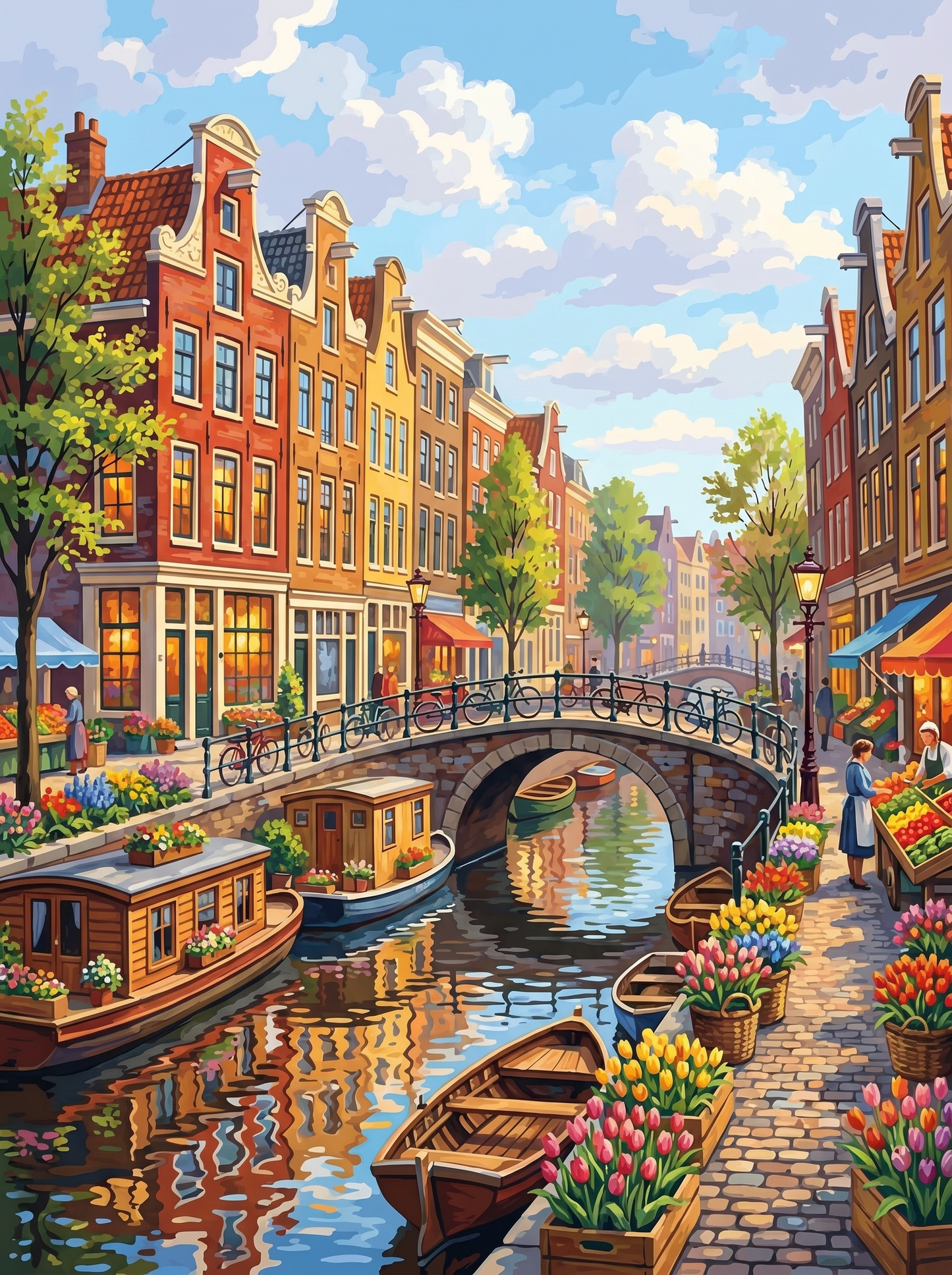 Amsterdam Canal Tulips (150 Color Diamond Painting)