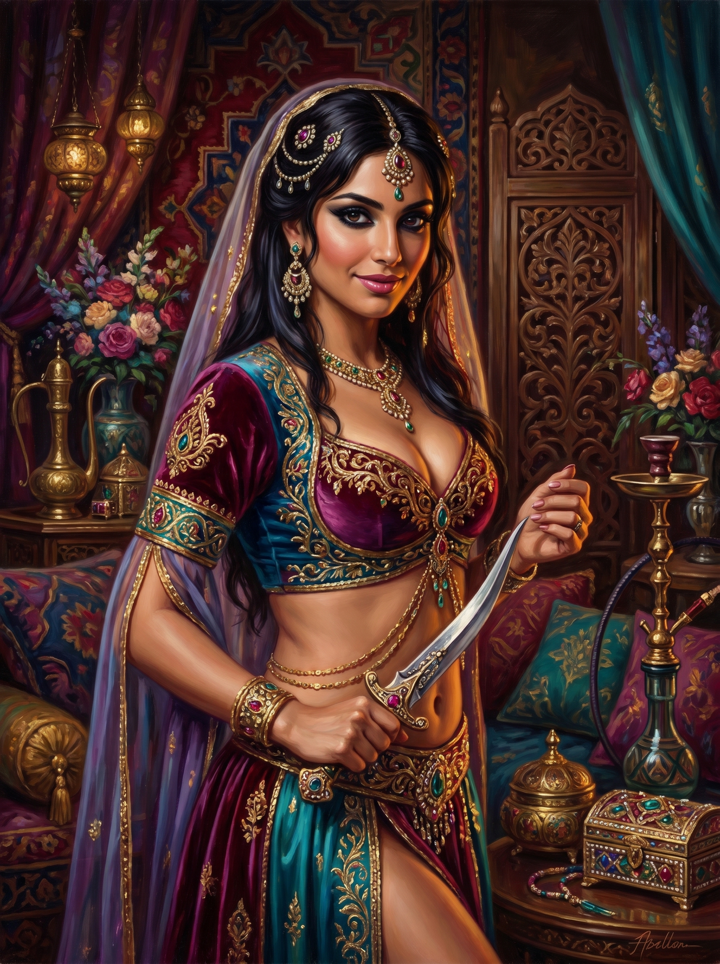 Arabian Assassin Dagger Hookah (150 Color Diamond Painting)