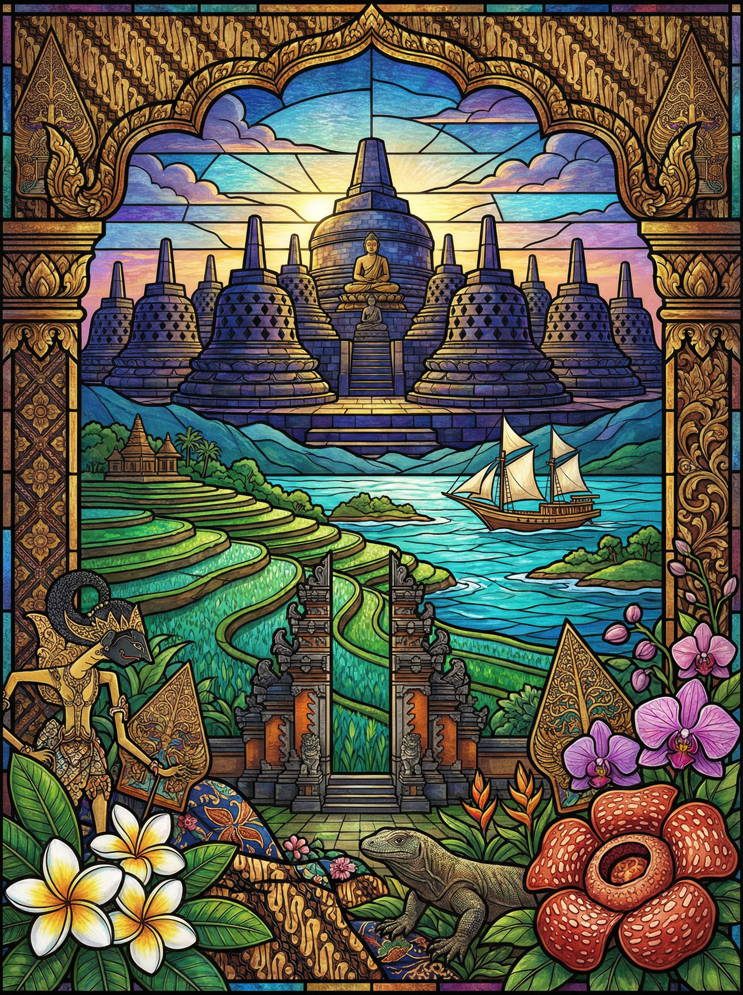Borobudur Sunrise Serenity (100 Color Diamond Painting)