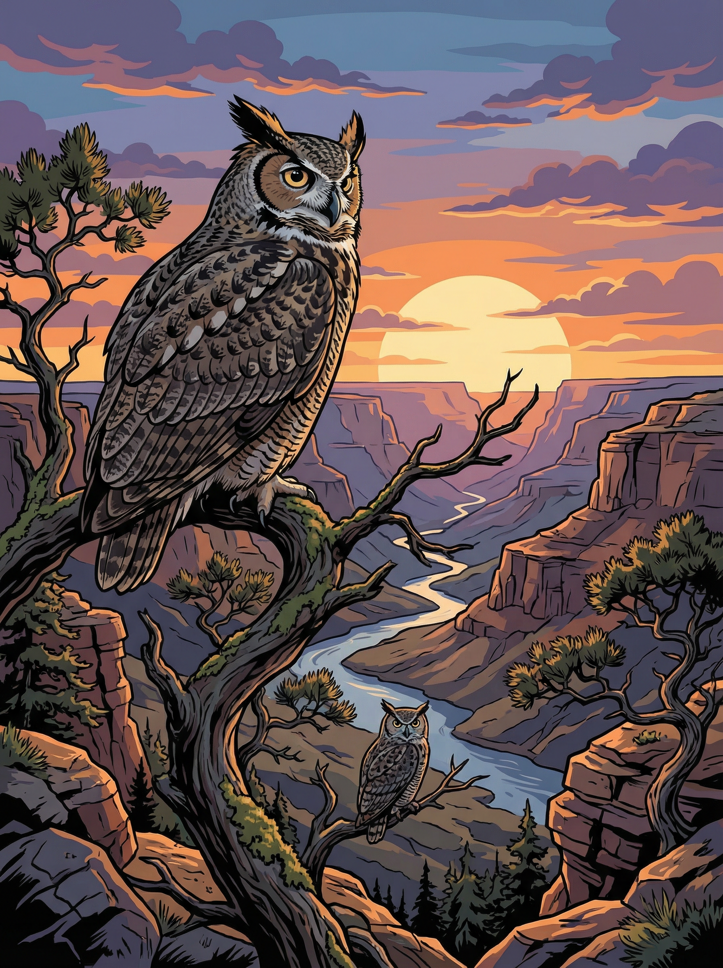 Canyon Owls at Dusk (Diamond Painting) Diamond Painting kit