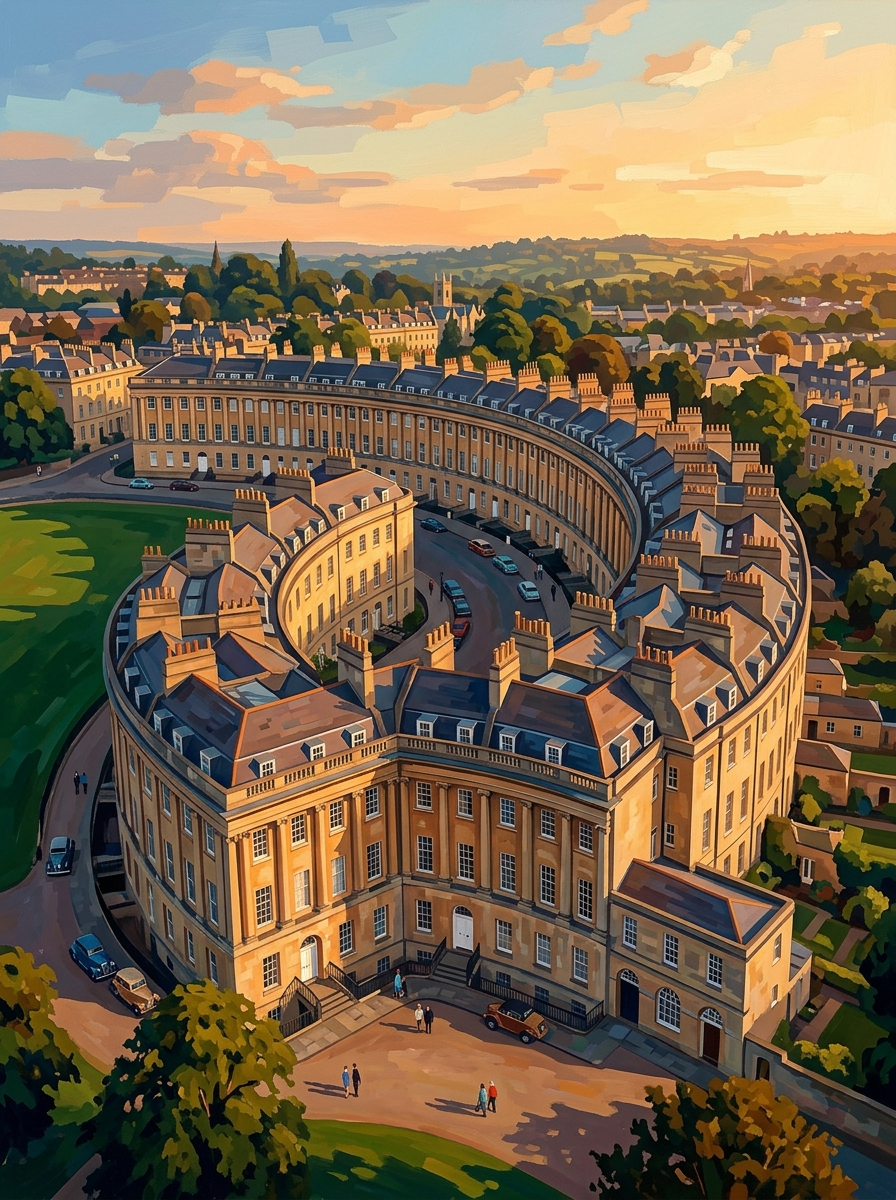 Bath Royal Crescent Golden Documentary (150 Color Diamond Painting)