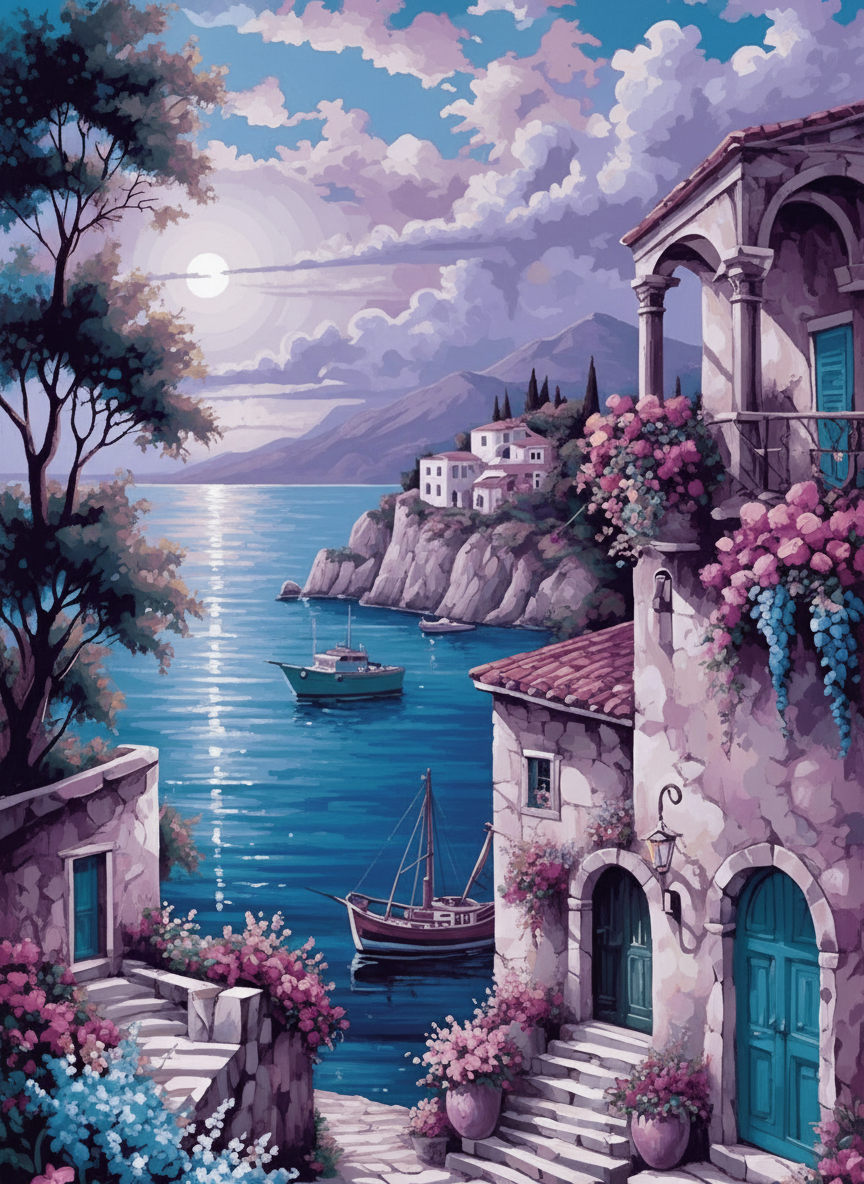 Moonlit Amalfi Coast (Board Canvas)