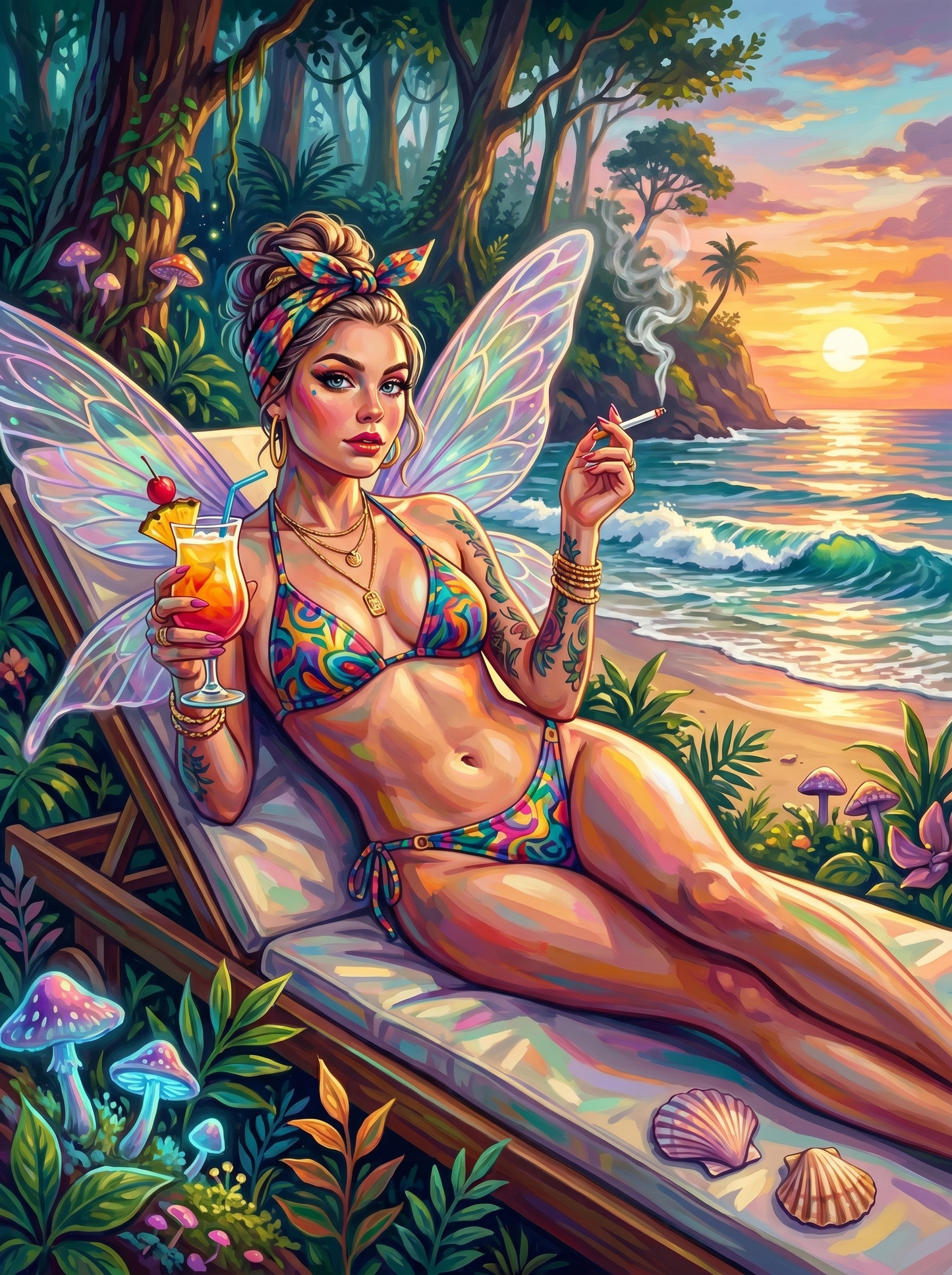 Bikini Fairy Coastal Sunset Cocktail (150 Color Diamond Painting)