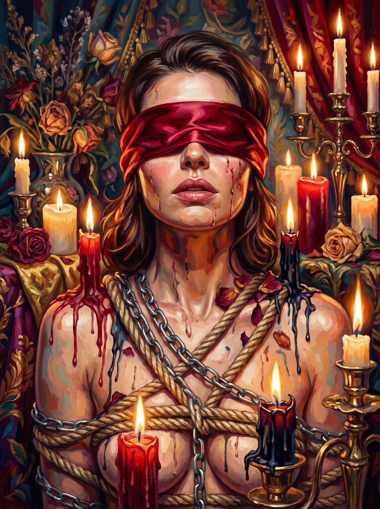 Blindfolded Woman Candles Roses (150 Color Diamond Painting)