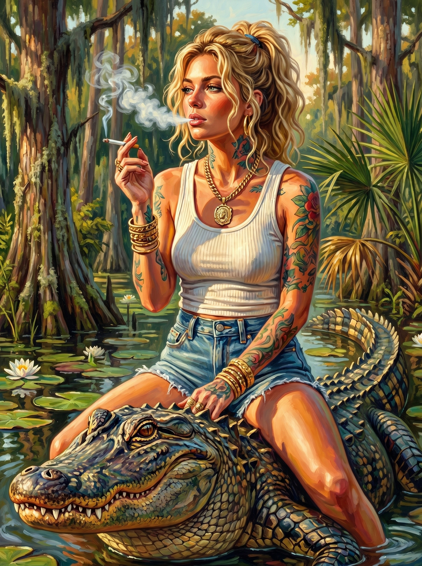 Blonde Pinup Alligator Cypress (150 Color Diamond Painting)