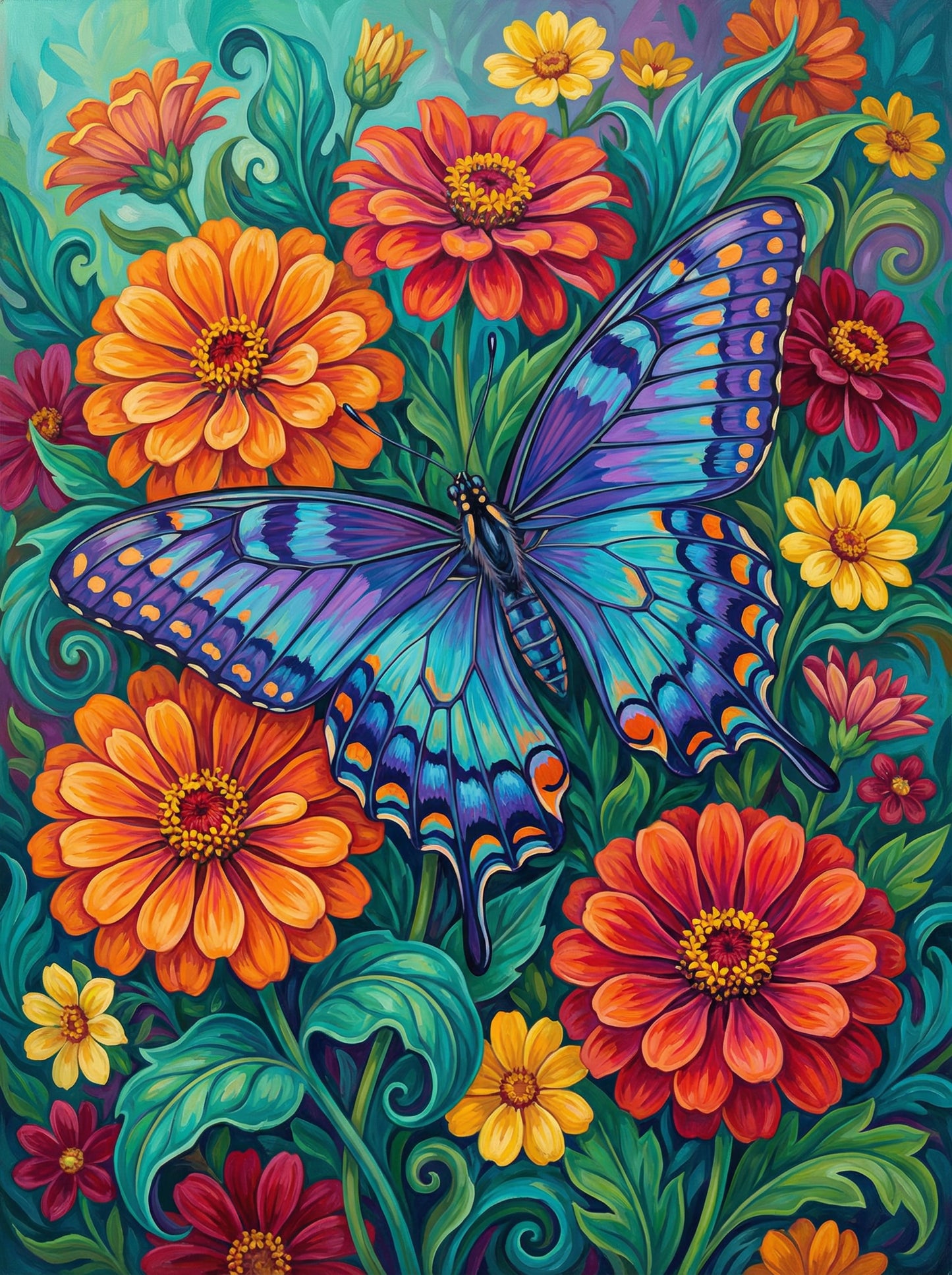 Blue Butterfly Flower Garden (Diamond Painting)