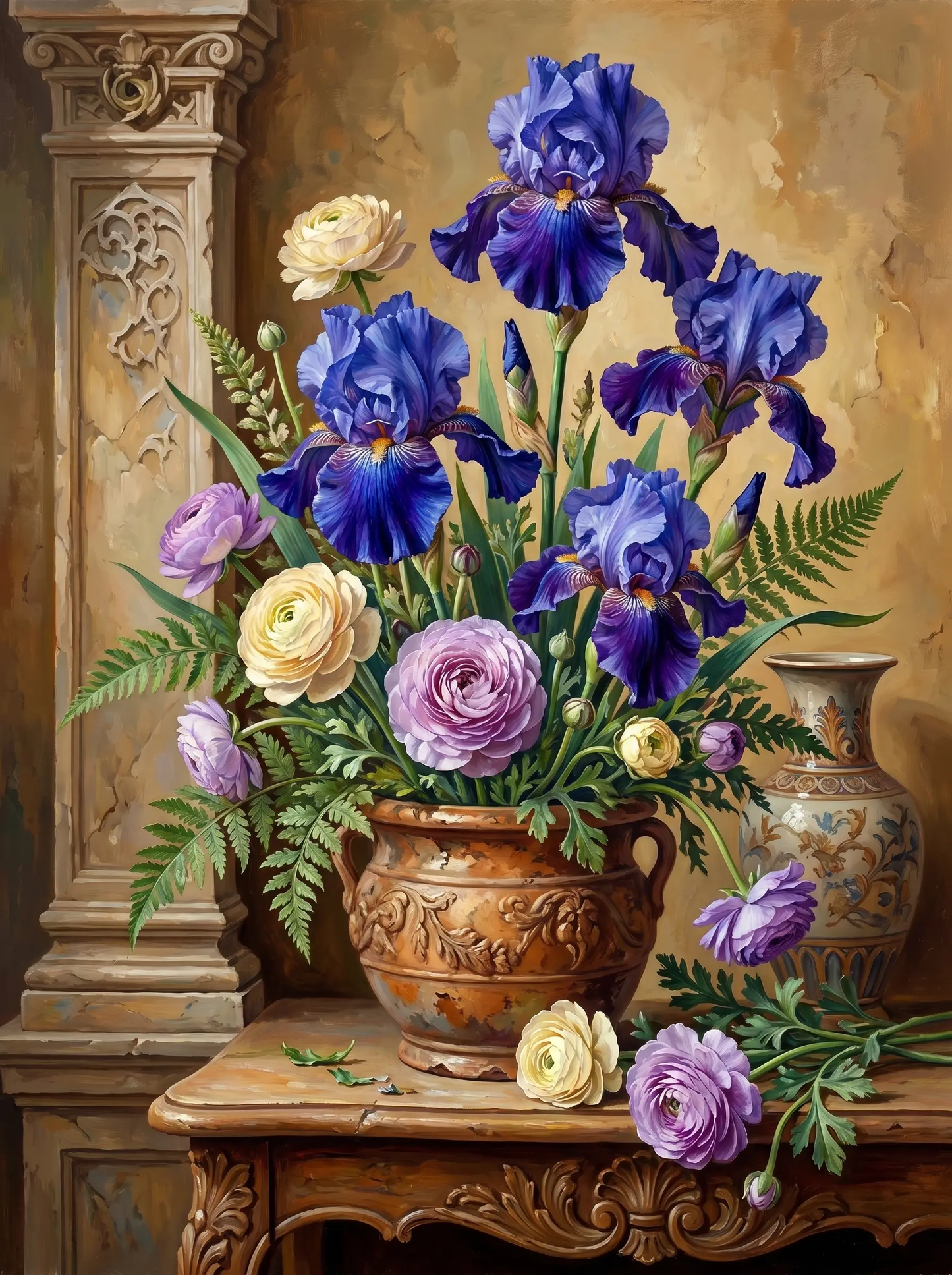 Blue Iris Ranunculus Vase (Diamond Painting)