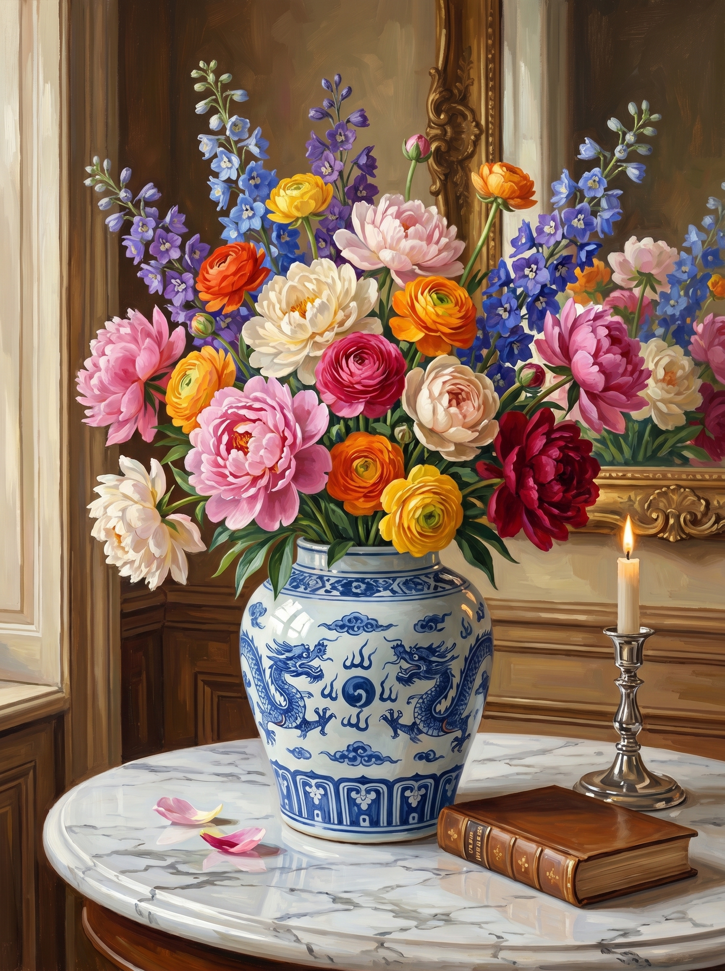 Blue Porcelain Mixed Bouquet (Diamond Painting)