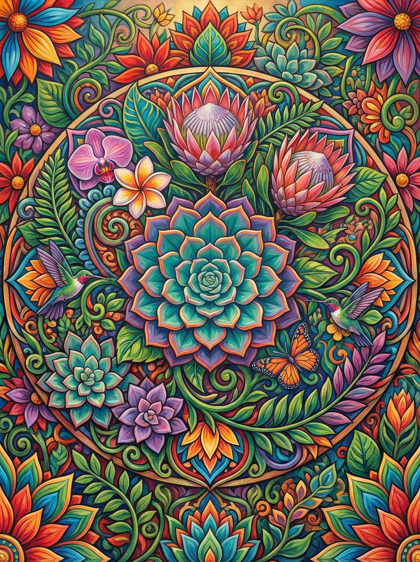 Botanical Mandala Succulents (100 Color Diamond Painting)