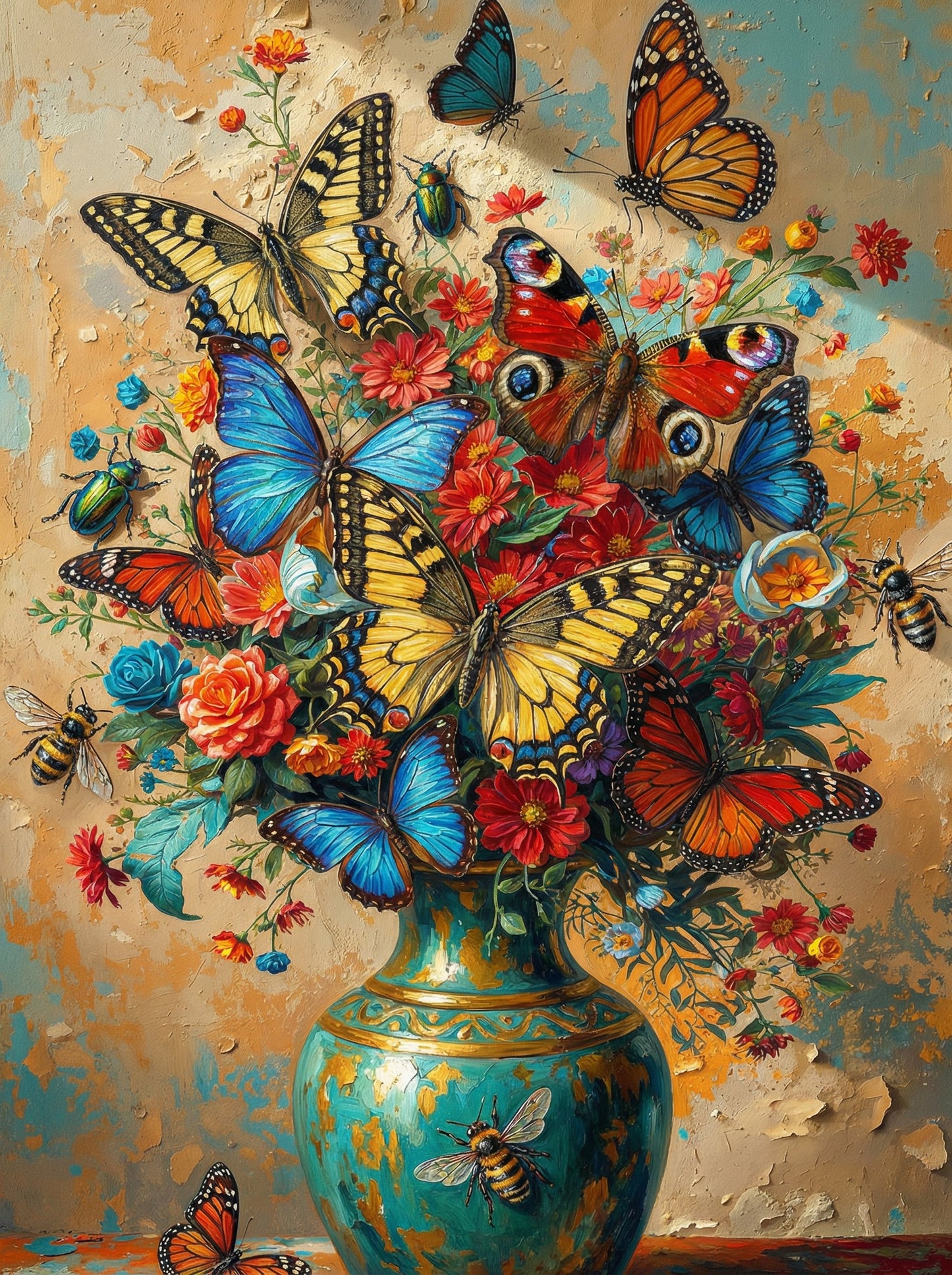 Butterfly Bouquet Gold Vase (80 Colors)