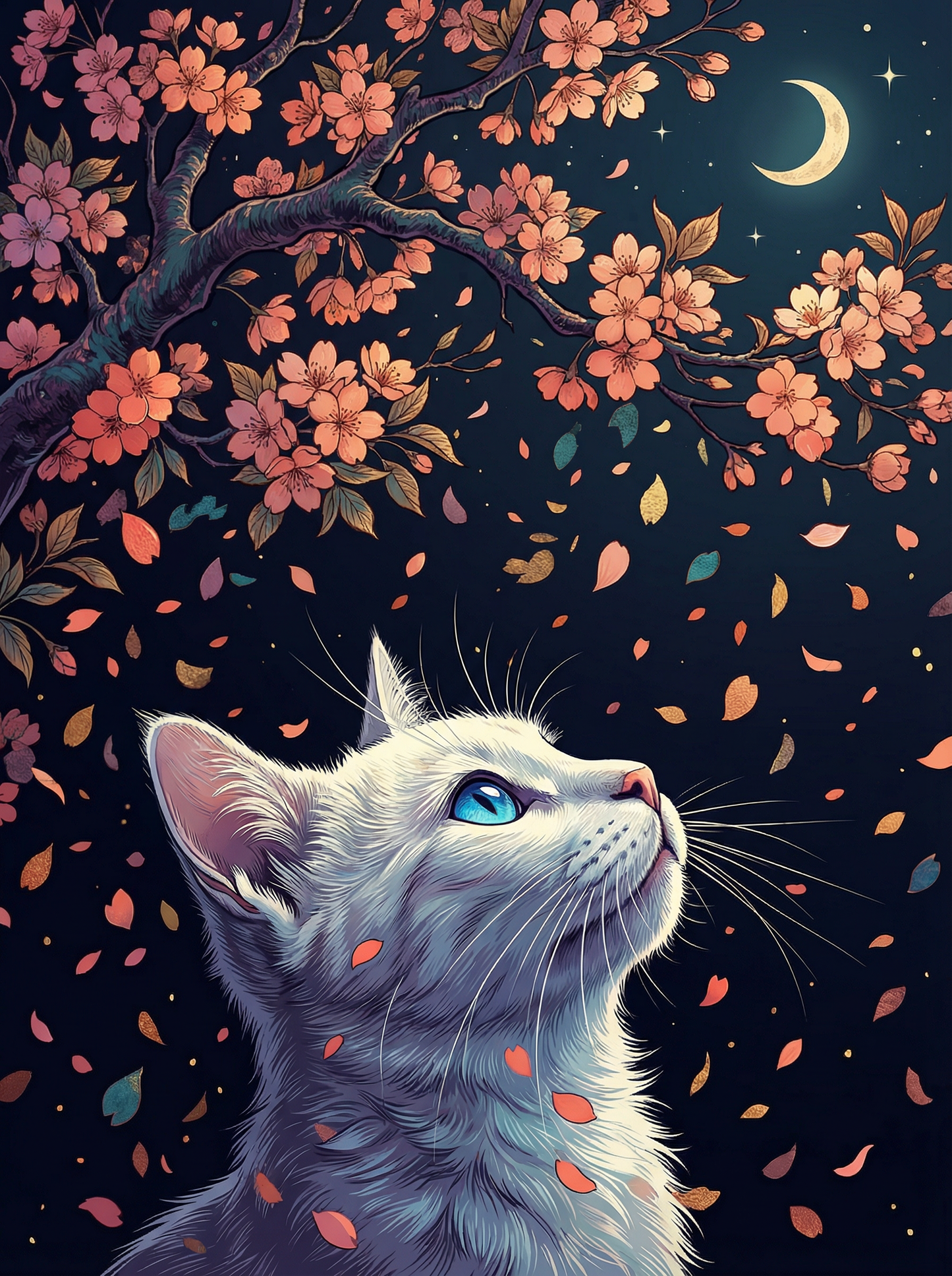 Moonlit Blossom Cat (Diamond Painting) Diamond Painting kit