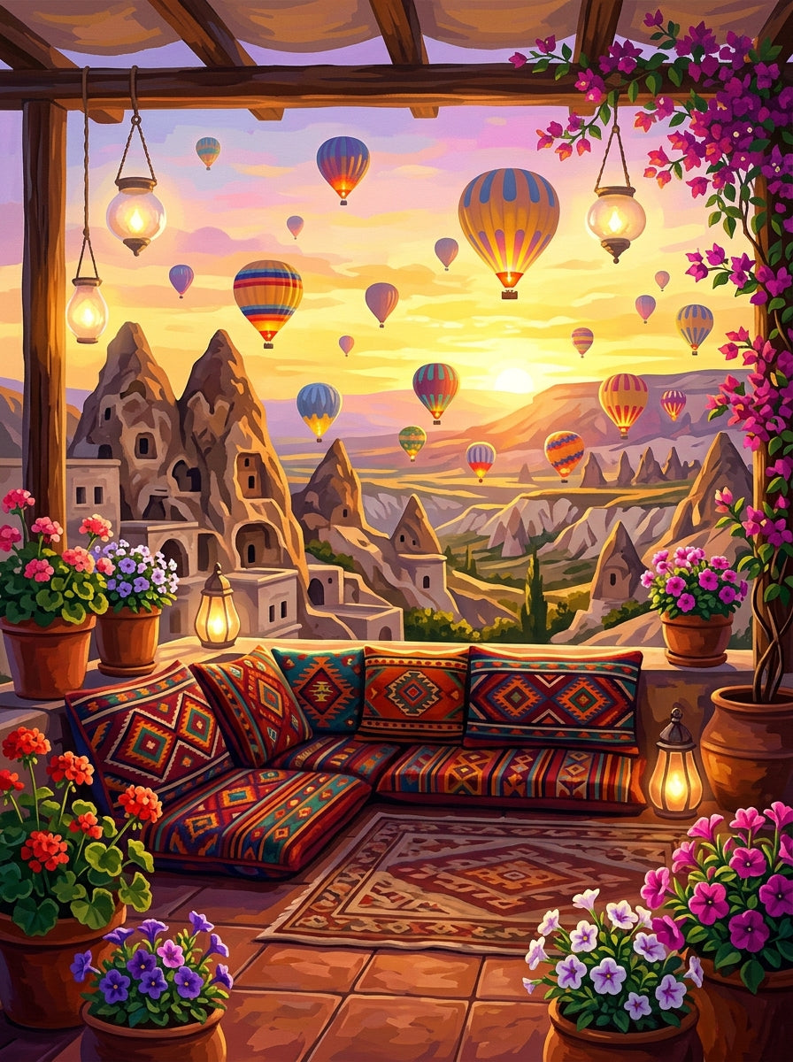 Cappadocia Balloons Sunrise Clean (150 Color Diamond Painting)