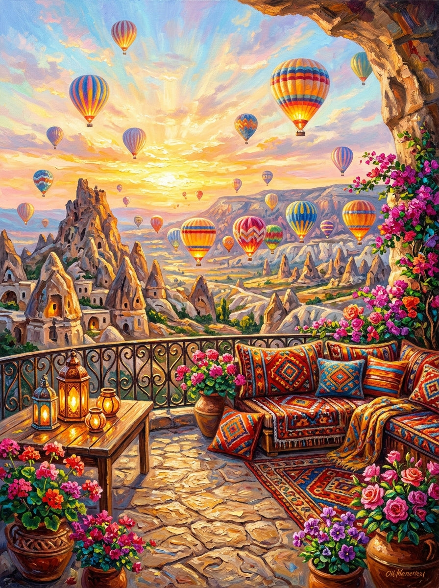 Cappadocia Balloons Sunrise Impasto (150 Color Diamond Painting)