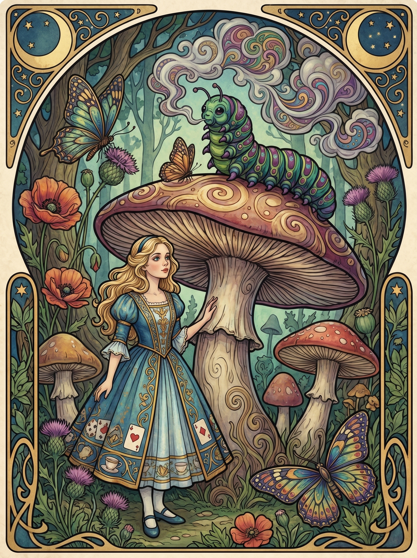 Caterpillar Mushroom Butterflies (150 Color Diamond Painting)