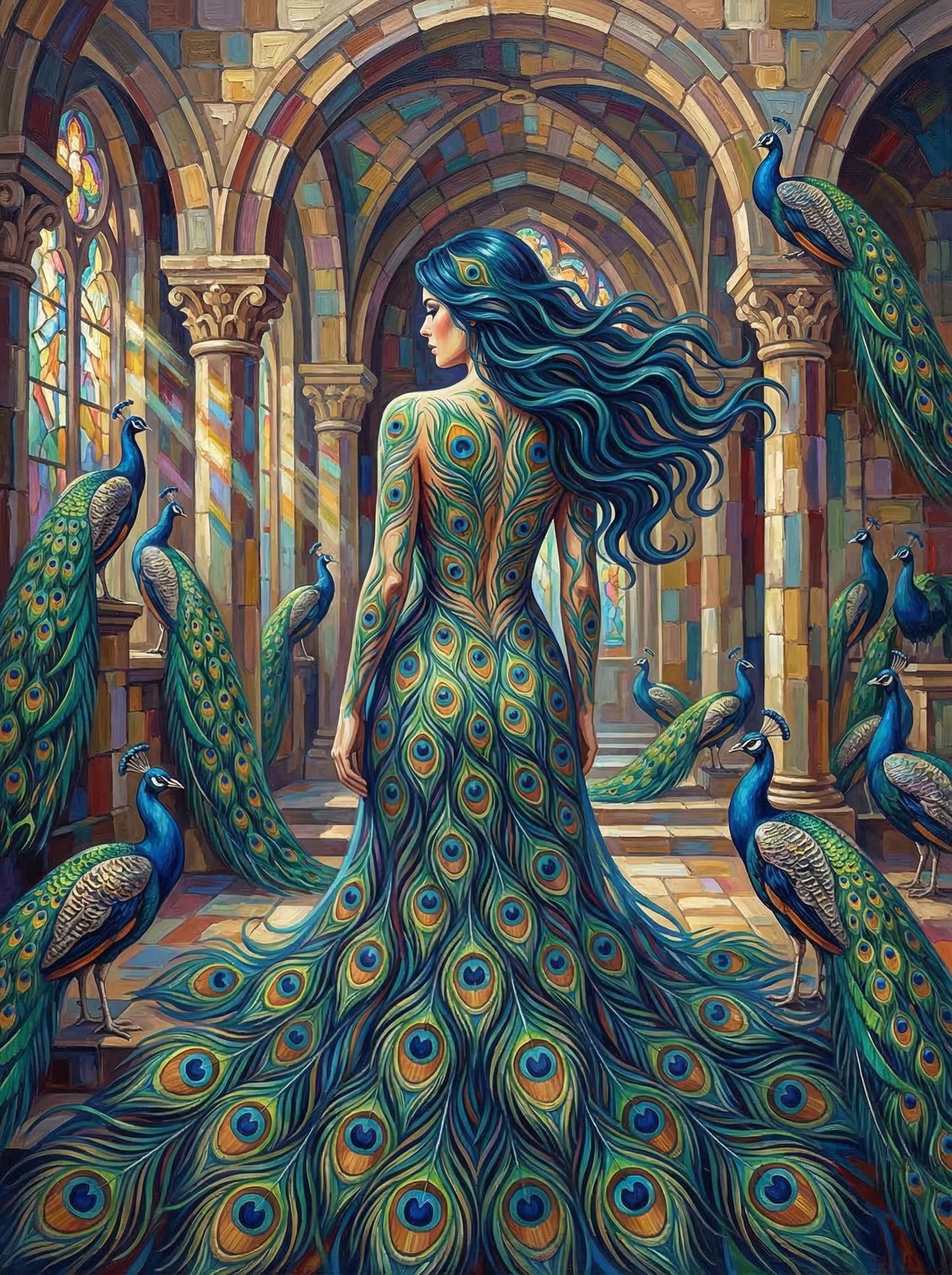 Cathedral Peacock Gown Queen (100 Color Diamond Painting)