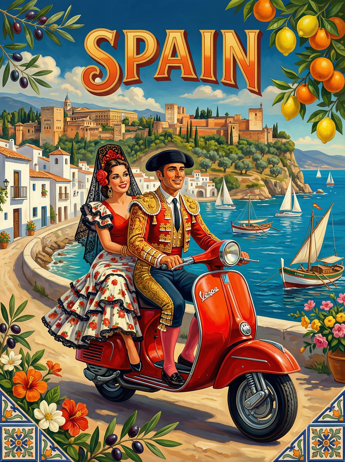 Romantic Spain Vespa Ride (Diamond Painting) Diamond Painting kit