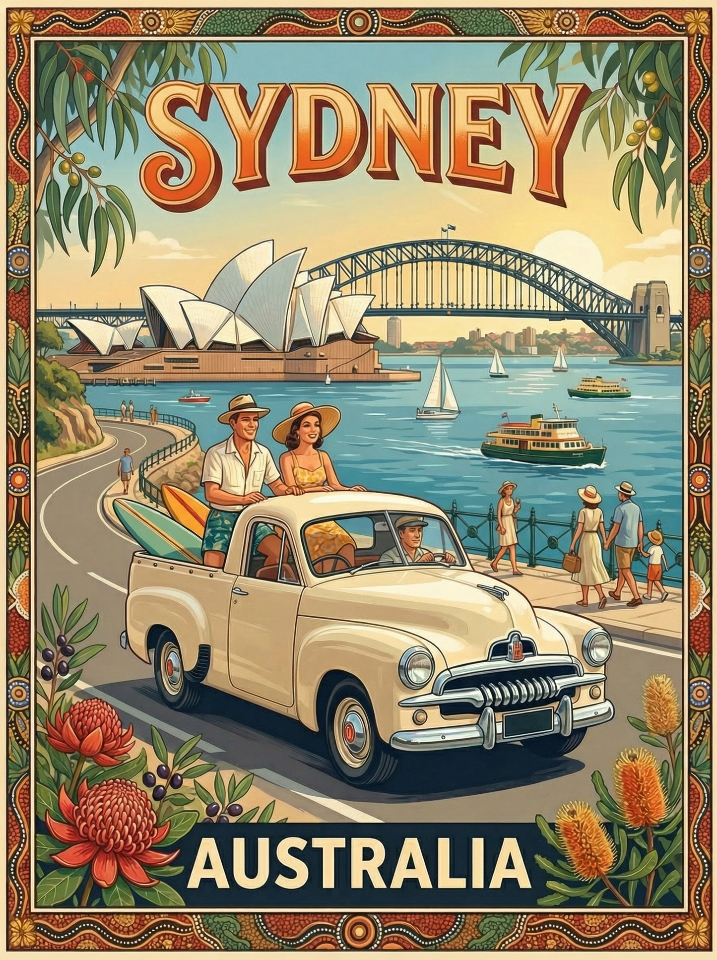 Retro Sydney Harbour Australia (Board Canvas)