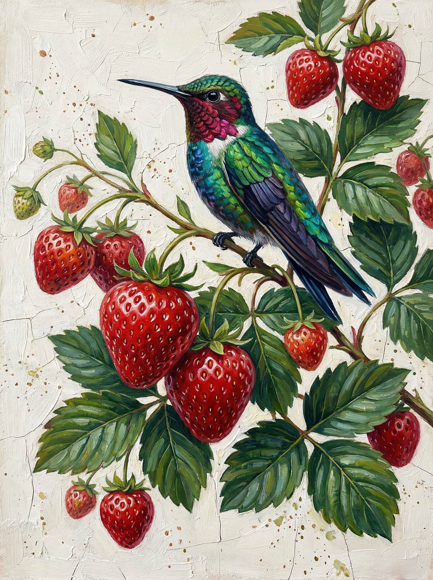 Strawberry Hummingbird Perch (Diamond Painting) Diamond Painting kit