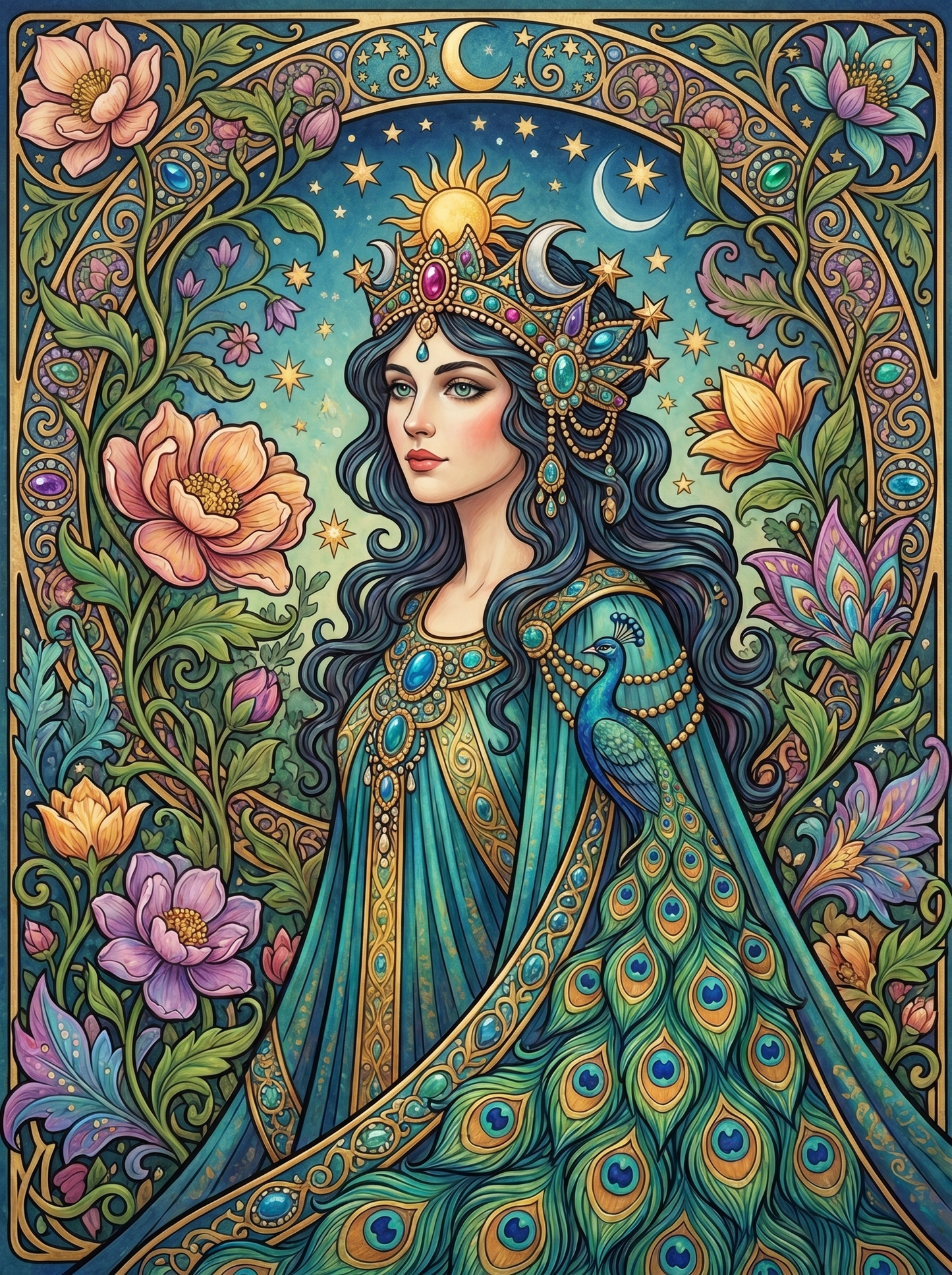 Celestial Peacock Sun Moon Woman (80 Colors)