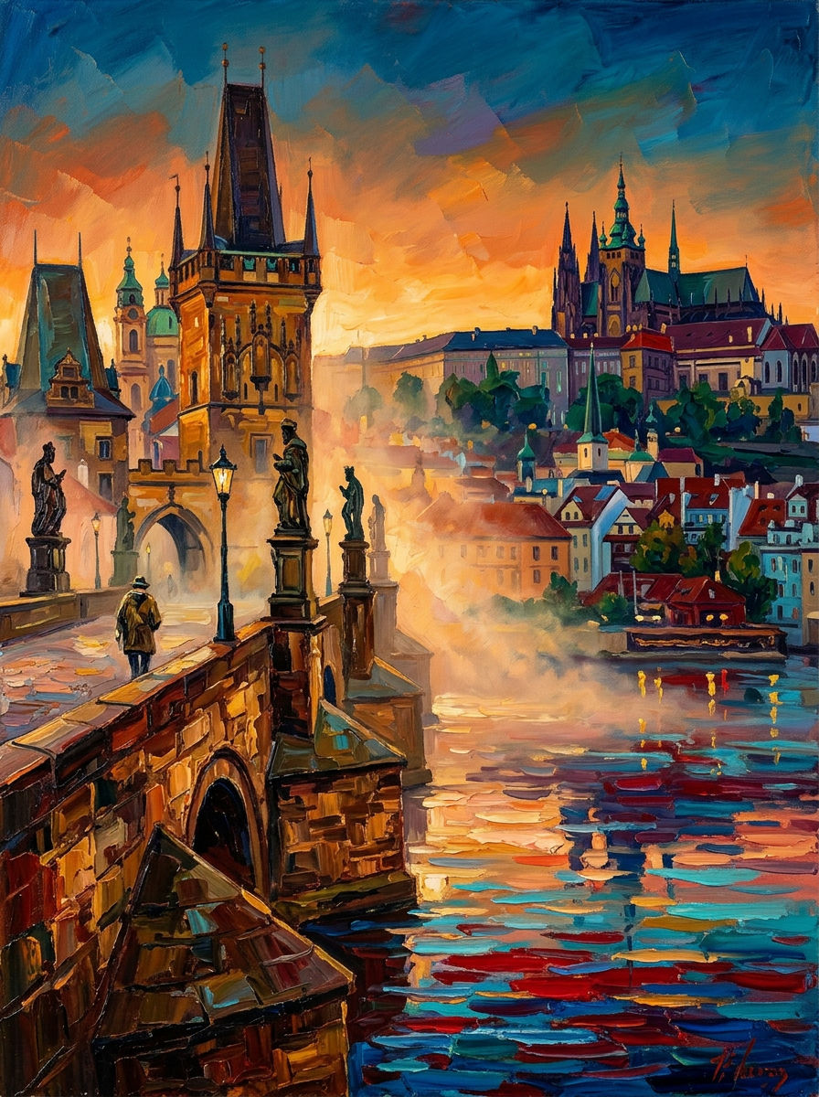 Charles Bridge Prague Dawn (150 Color Diamond Painting)