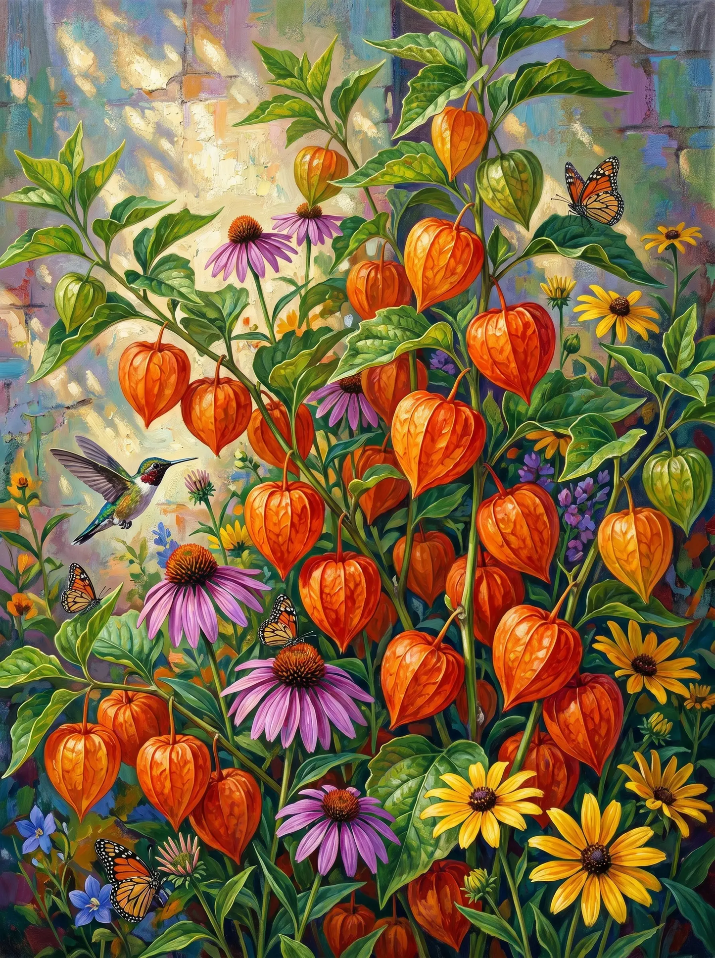 Chinese Lantern Coneflower Garden (Diamond Painting)