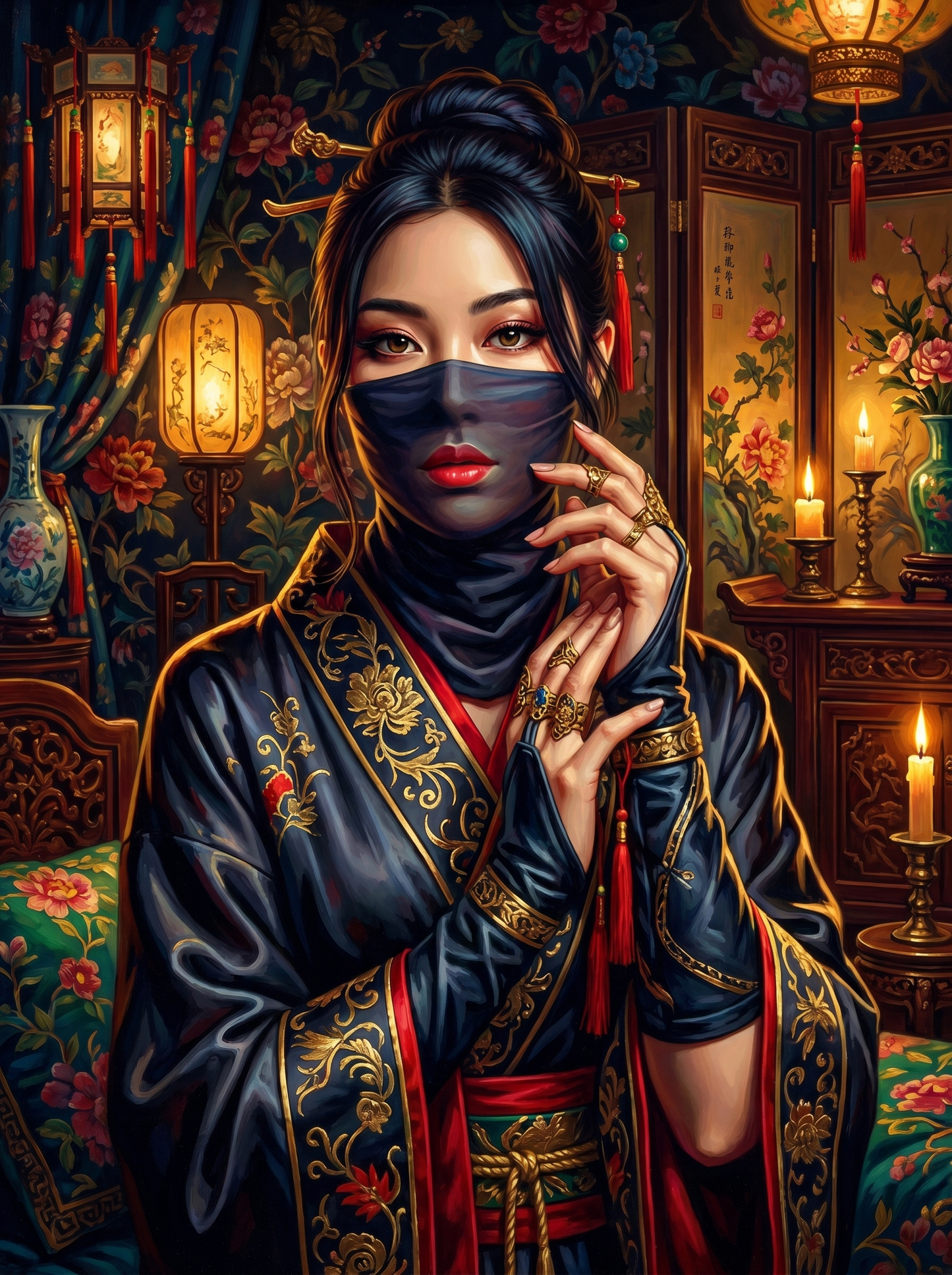 Chinese Ninja Veiled Lanterns (150 Color Diamond Painting)
