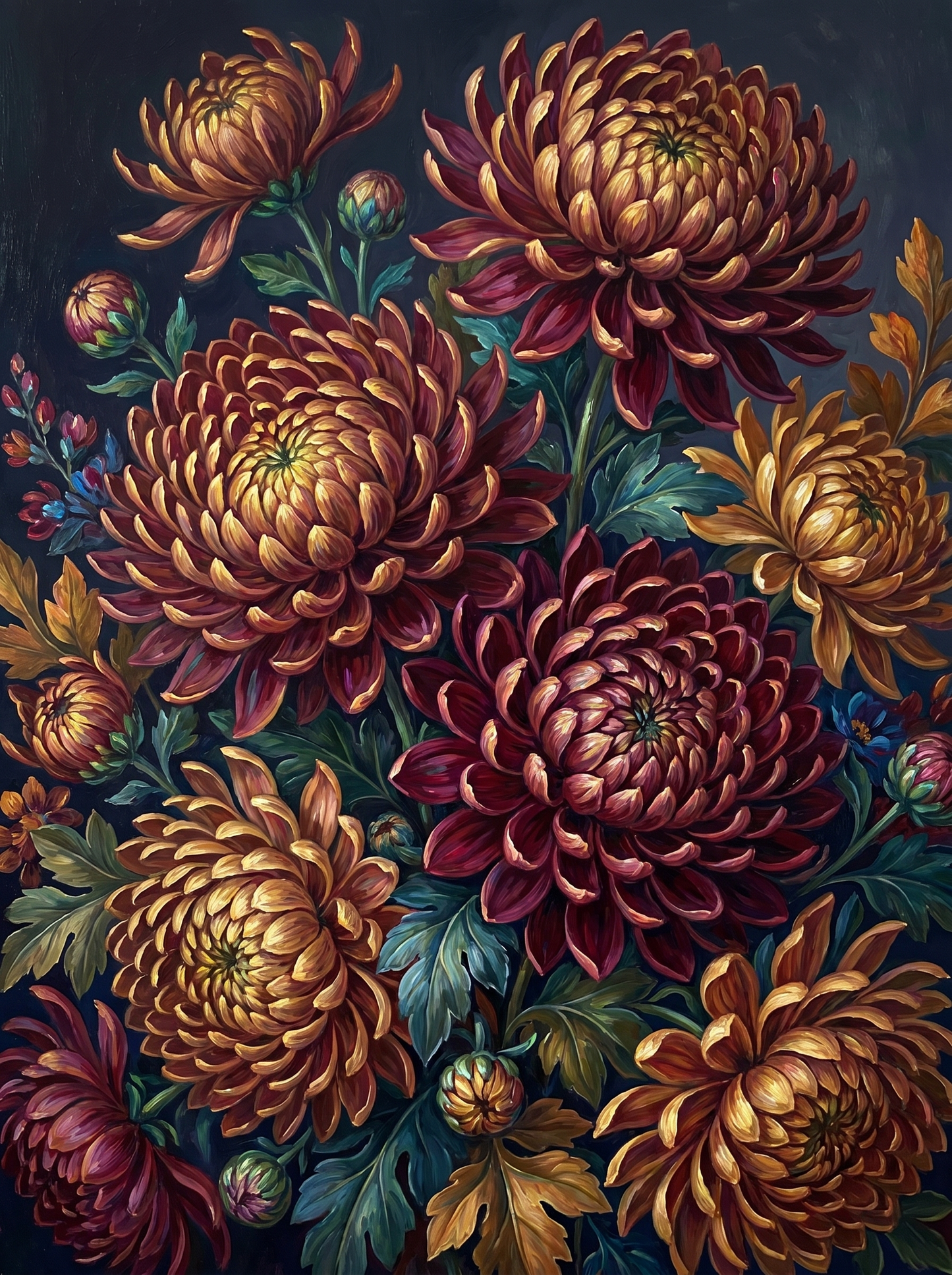 Chrysanthemum Burgundy Gold Dark (Diamond Painting)