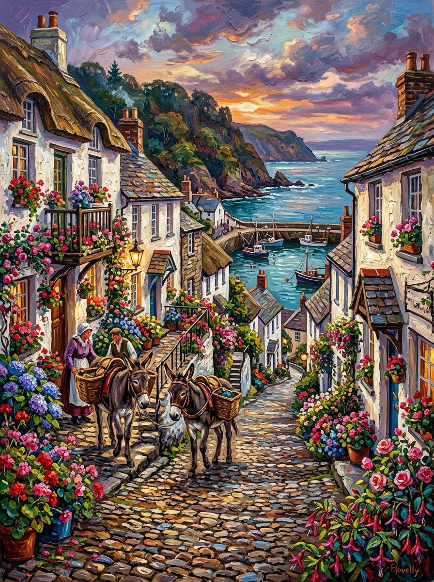 Clovelly Cobbled Village (150 Color Diamond Painting)
