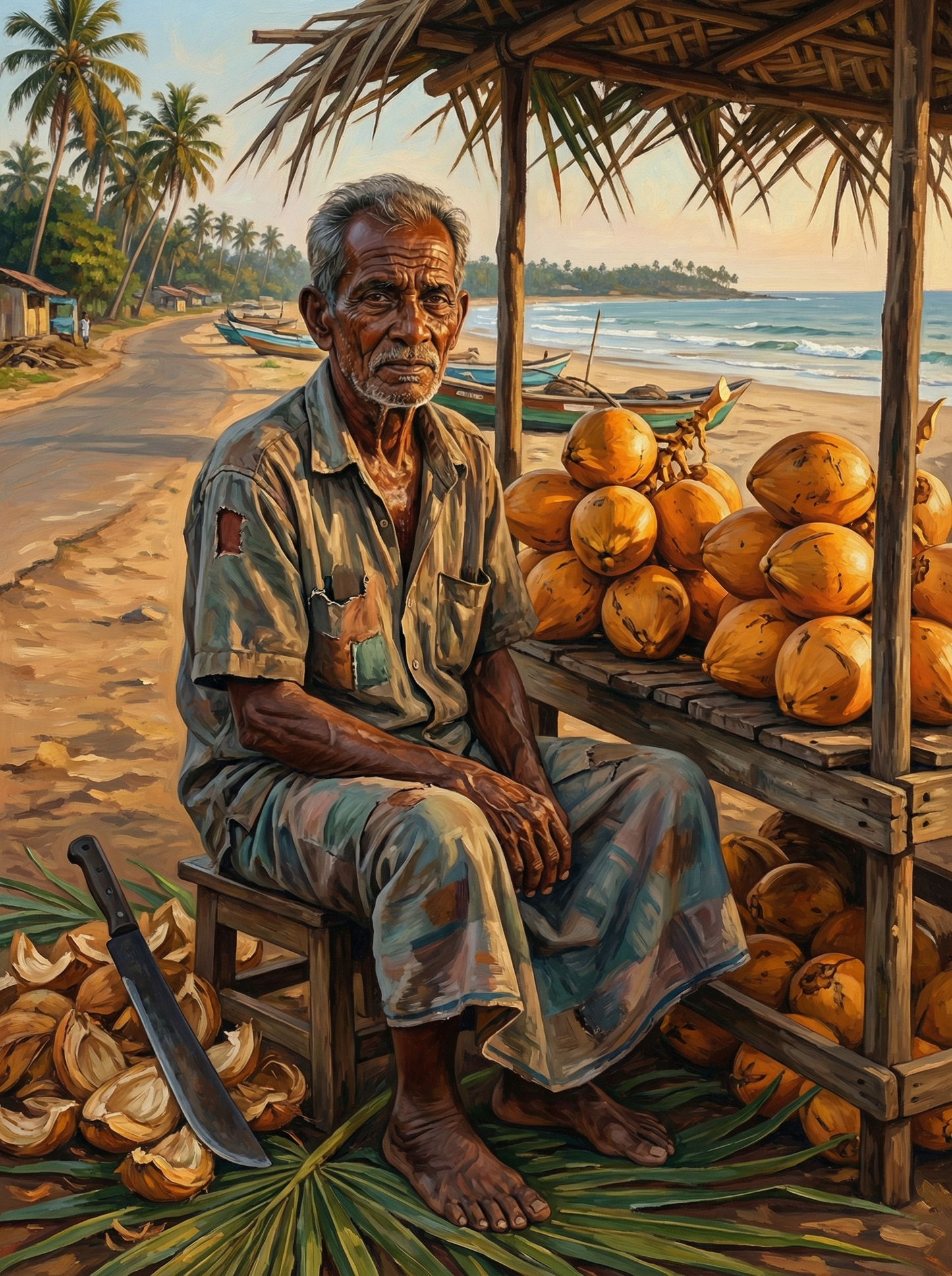 Coconut Seller on the Beach (Diamond Painting) Diamond Painting kit