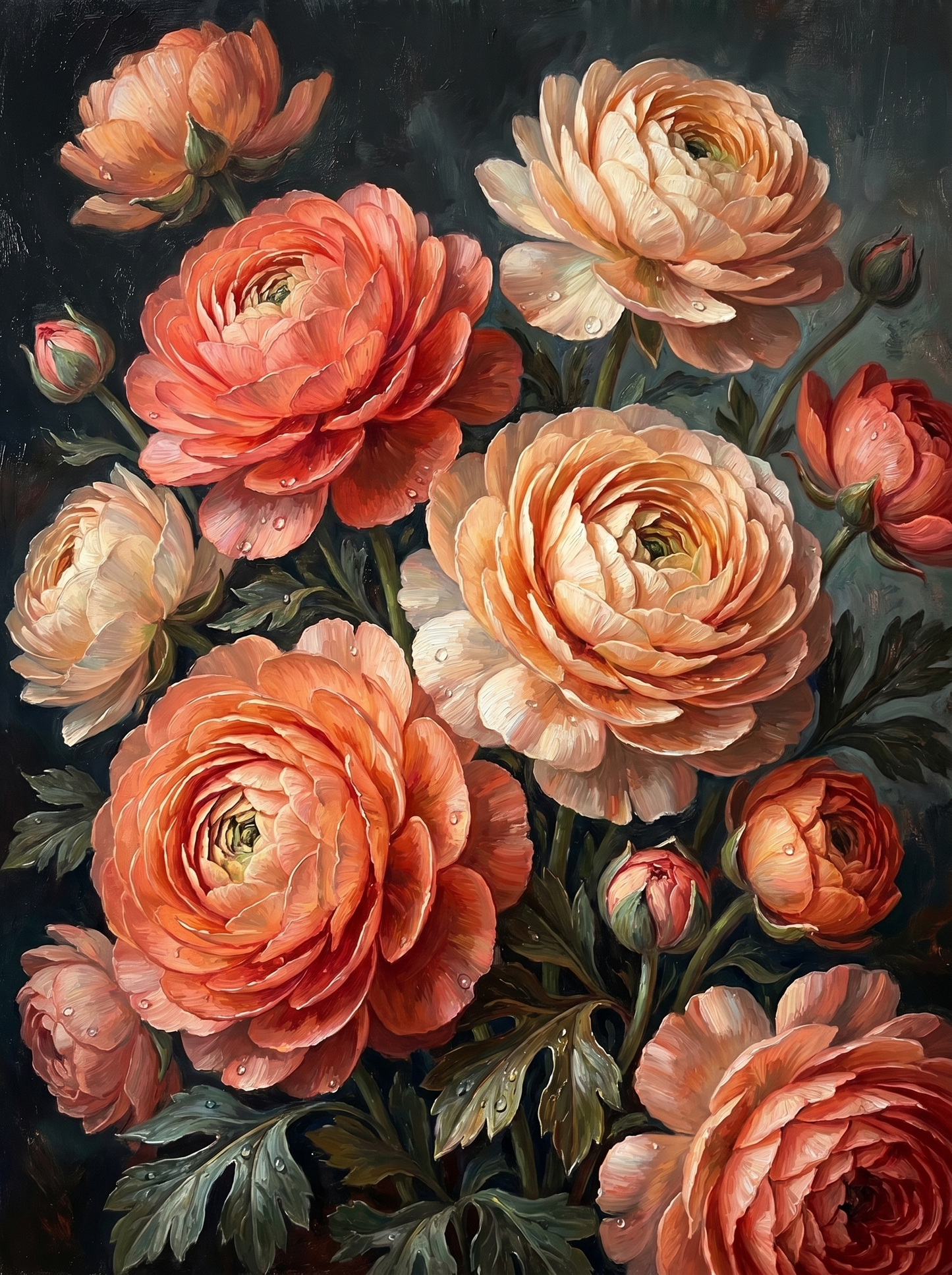 Coral Ranunculus Dark (Diamond Painting)
