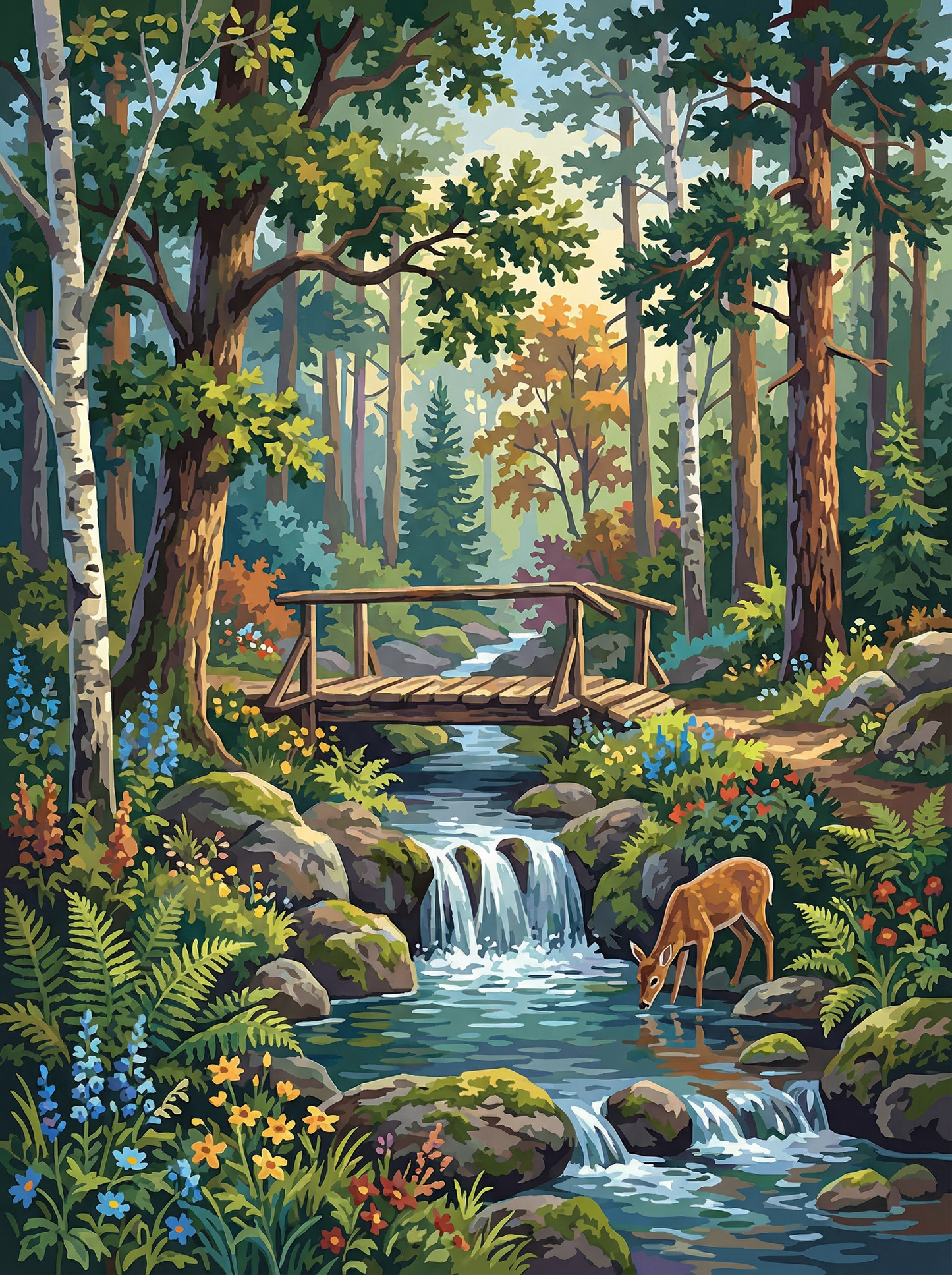 Deer Woodland Falls (Diamond Painting)