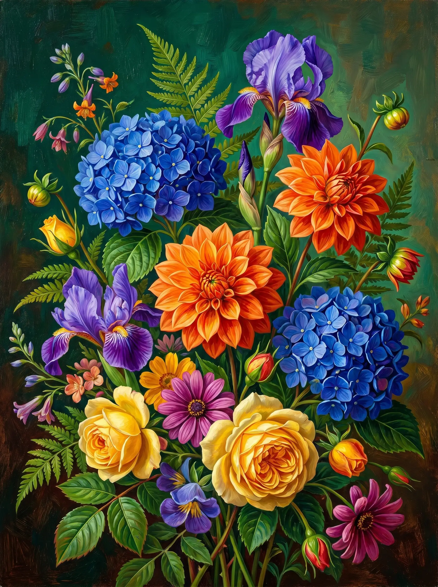 Dahlia Hydrangea Iris Bouquet (Diamond Painting)