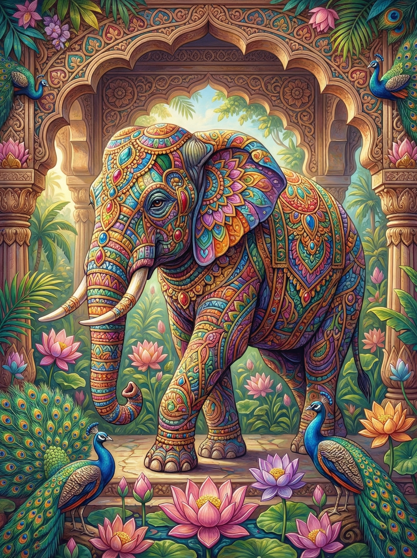 Decorated Elephant Temple (100 Color Diamond Painting) Diamond Painting kit