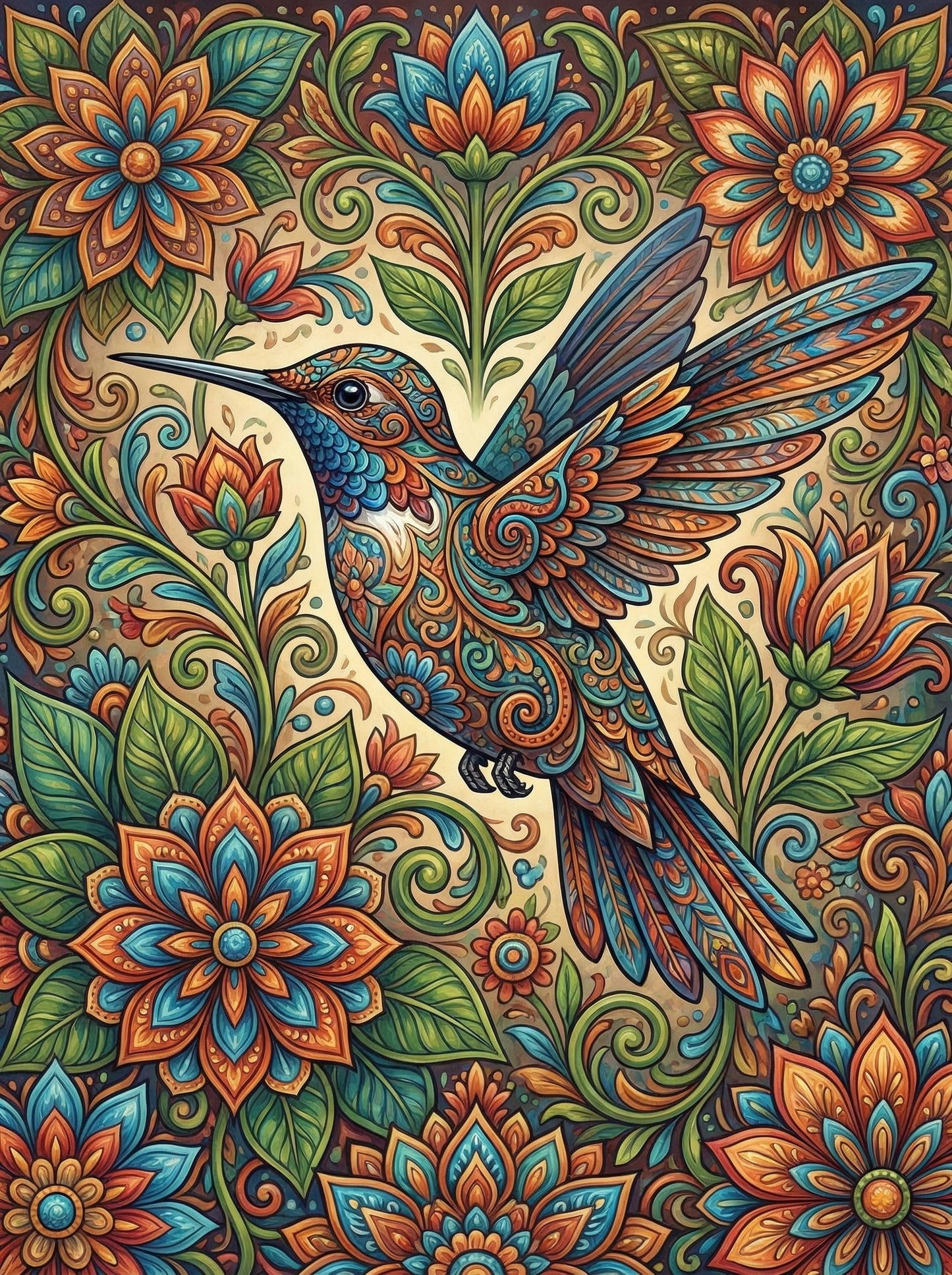 Detailed Hummingbird Florals (100 Color Diamond Painting)
