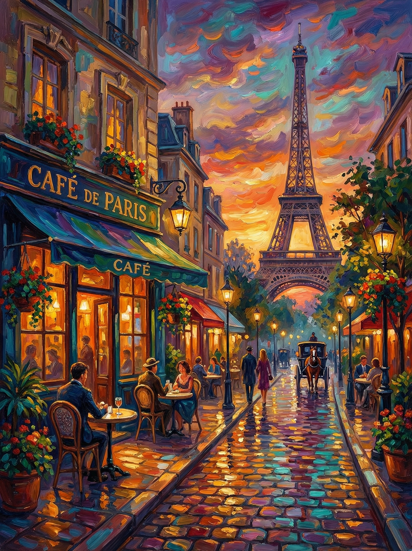 Paris Sunset Café (Board Canvas)