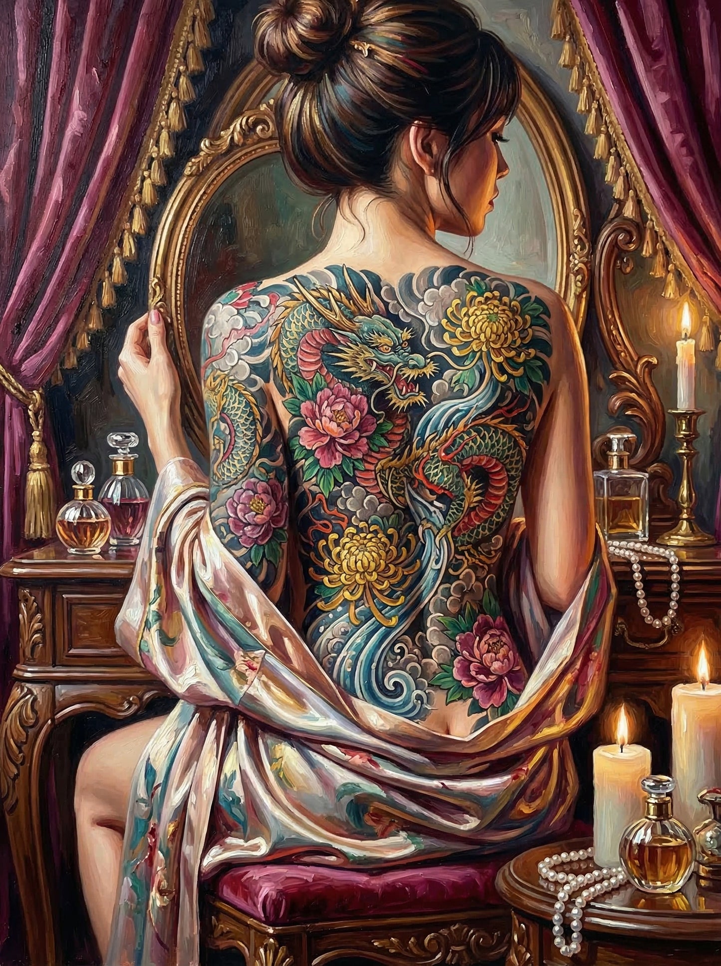 Dragon Tattoo Vanity Mirror (100 Color Diamond Painting)