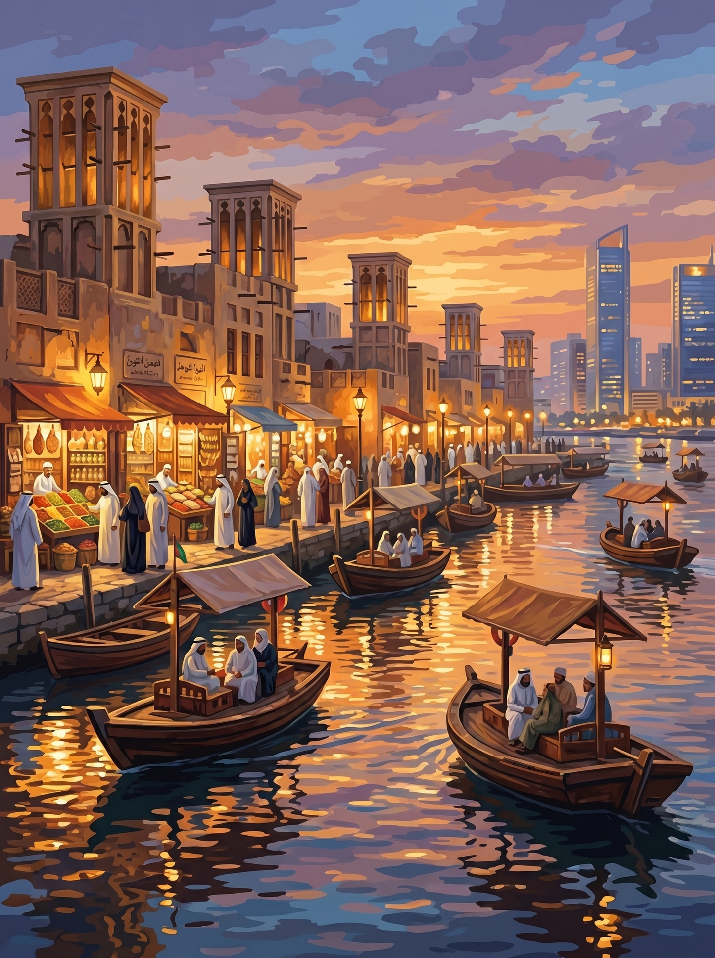 Dubai Old Souk Creek Evening (150 Color Diamond Painting)