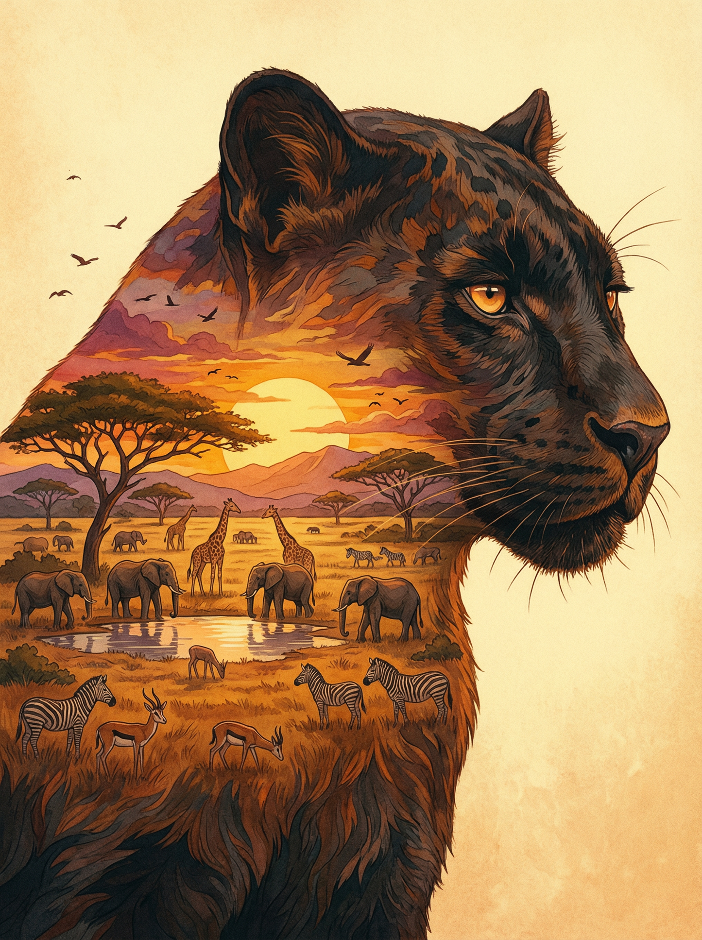 Savanna Spirit Panther (100 Color Diamond Painting)