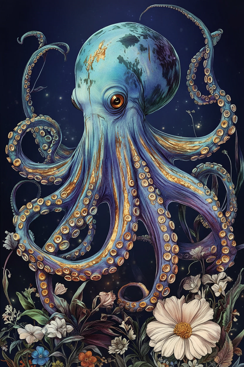 Octopus Above Flowerbed (Diamond Painting) Diamond Painting kit