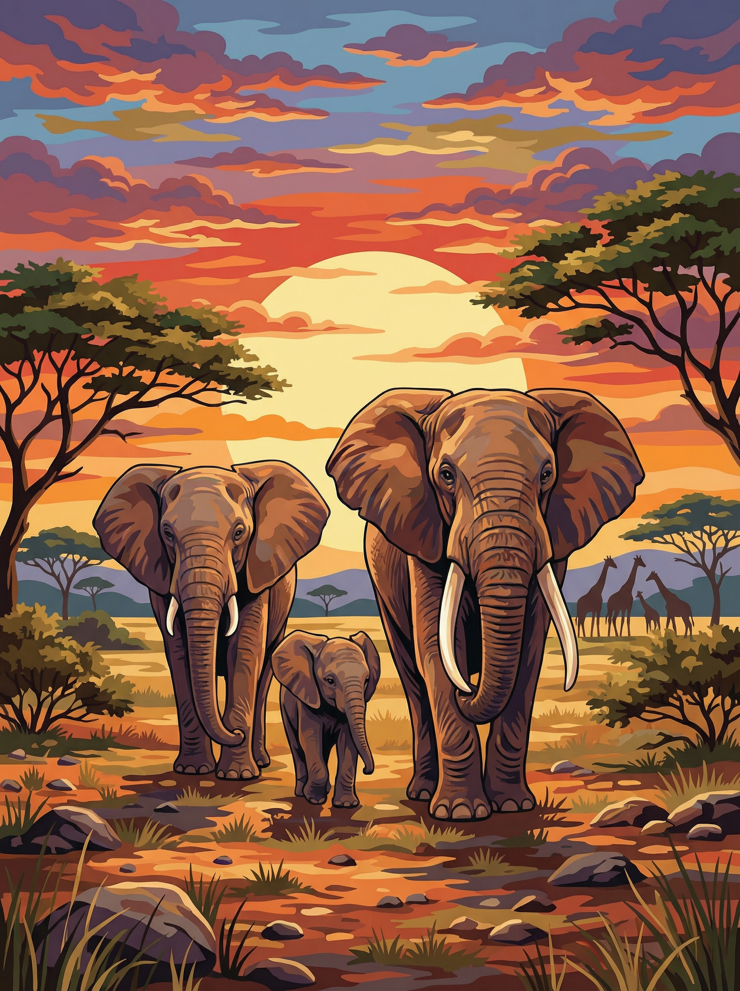 Elephant Family Journey (Diamond Painting) Diamond Painting kit