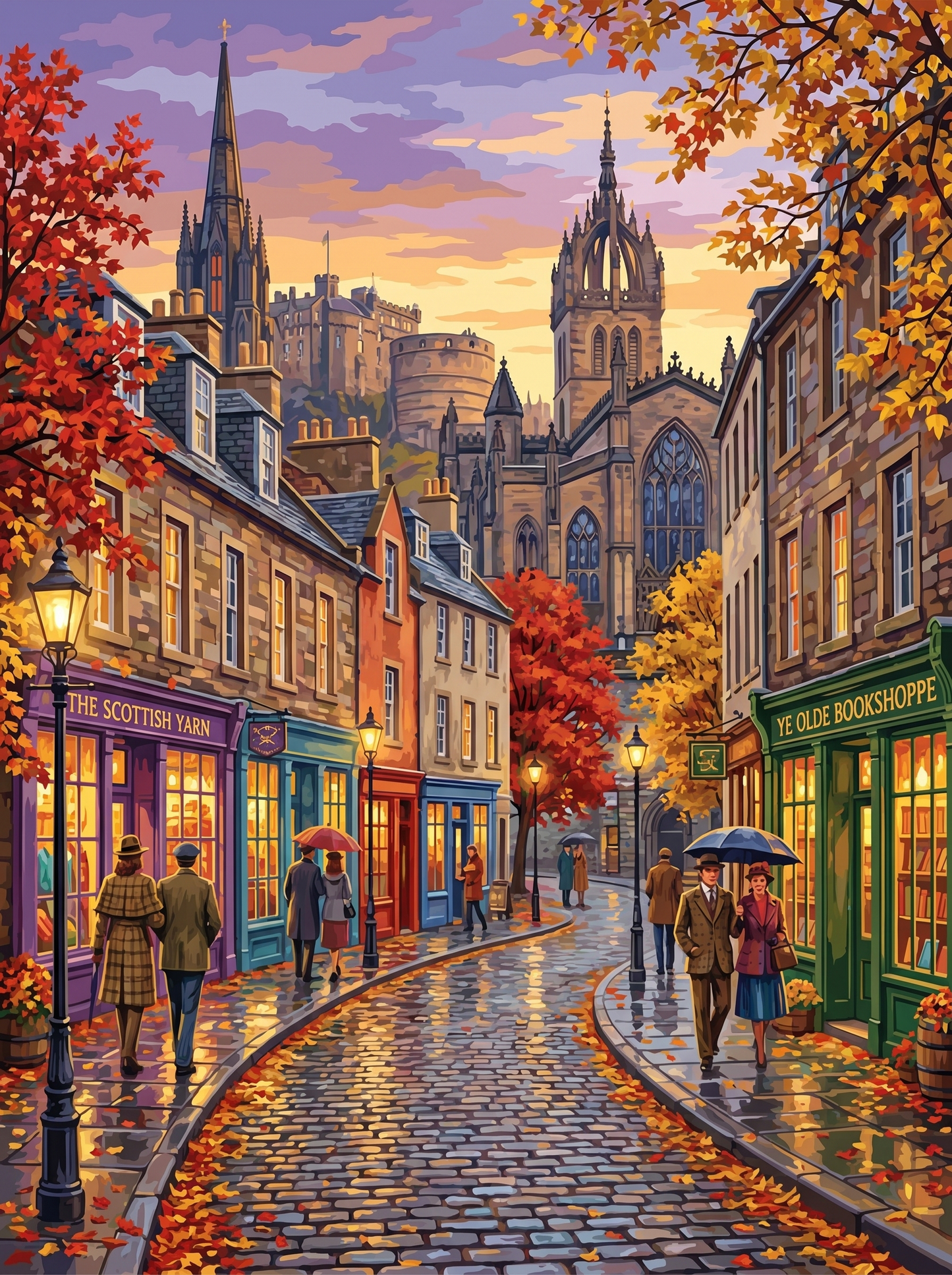 Edinburgh Autumn Street (150 Color Diamond Painting)