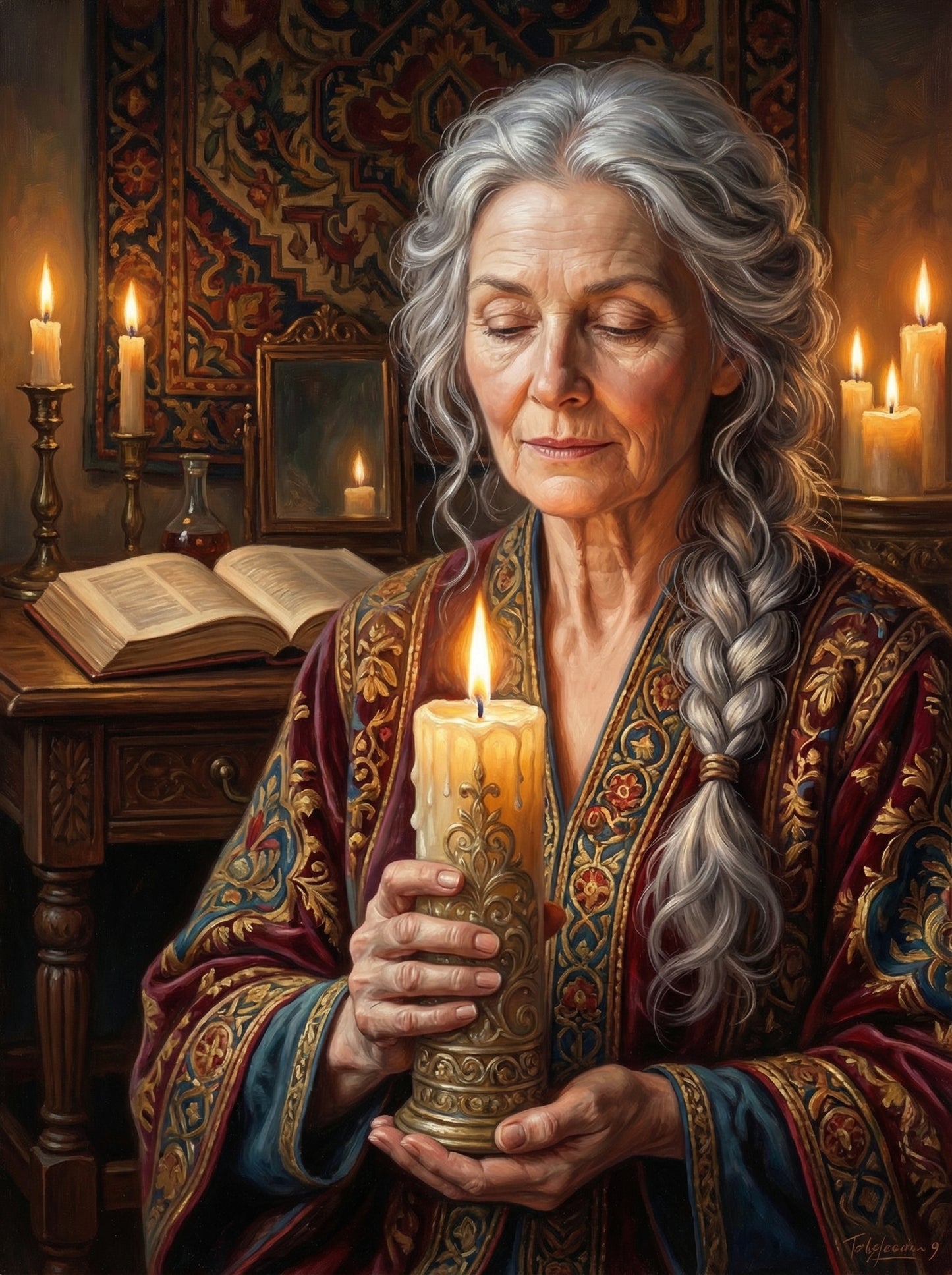 Elderly Woman Ornate Candlelight (100 Color Diamond Painting) Diamond Painting kit