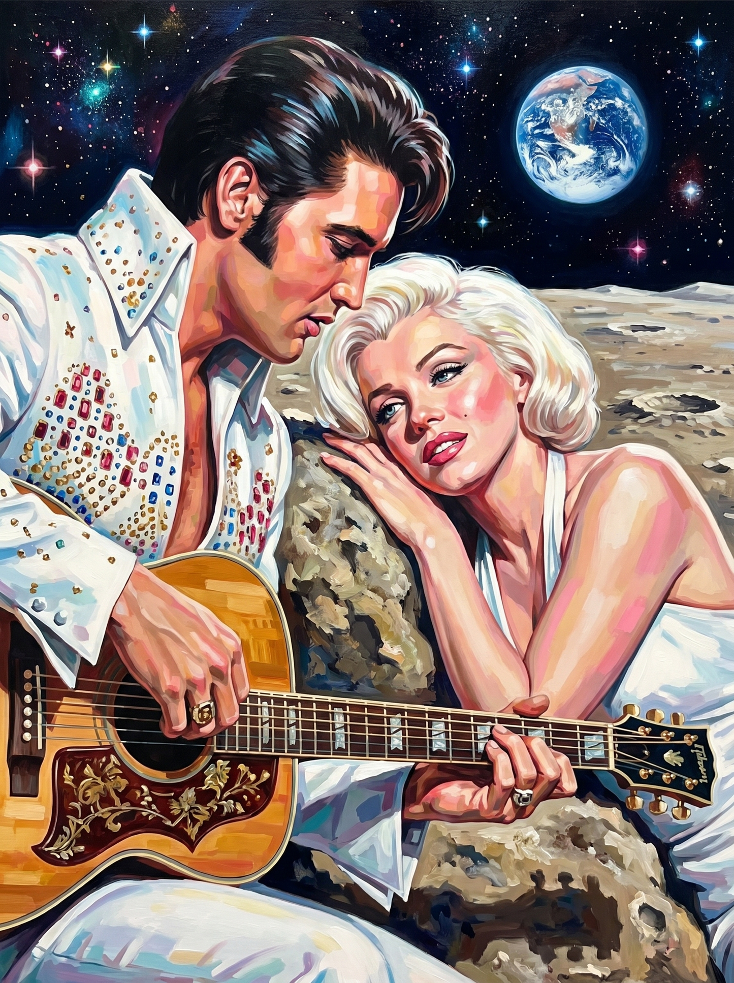 Elvis Serenade On The Moon (150 Color Diamond Painting)