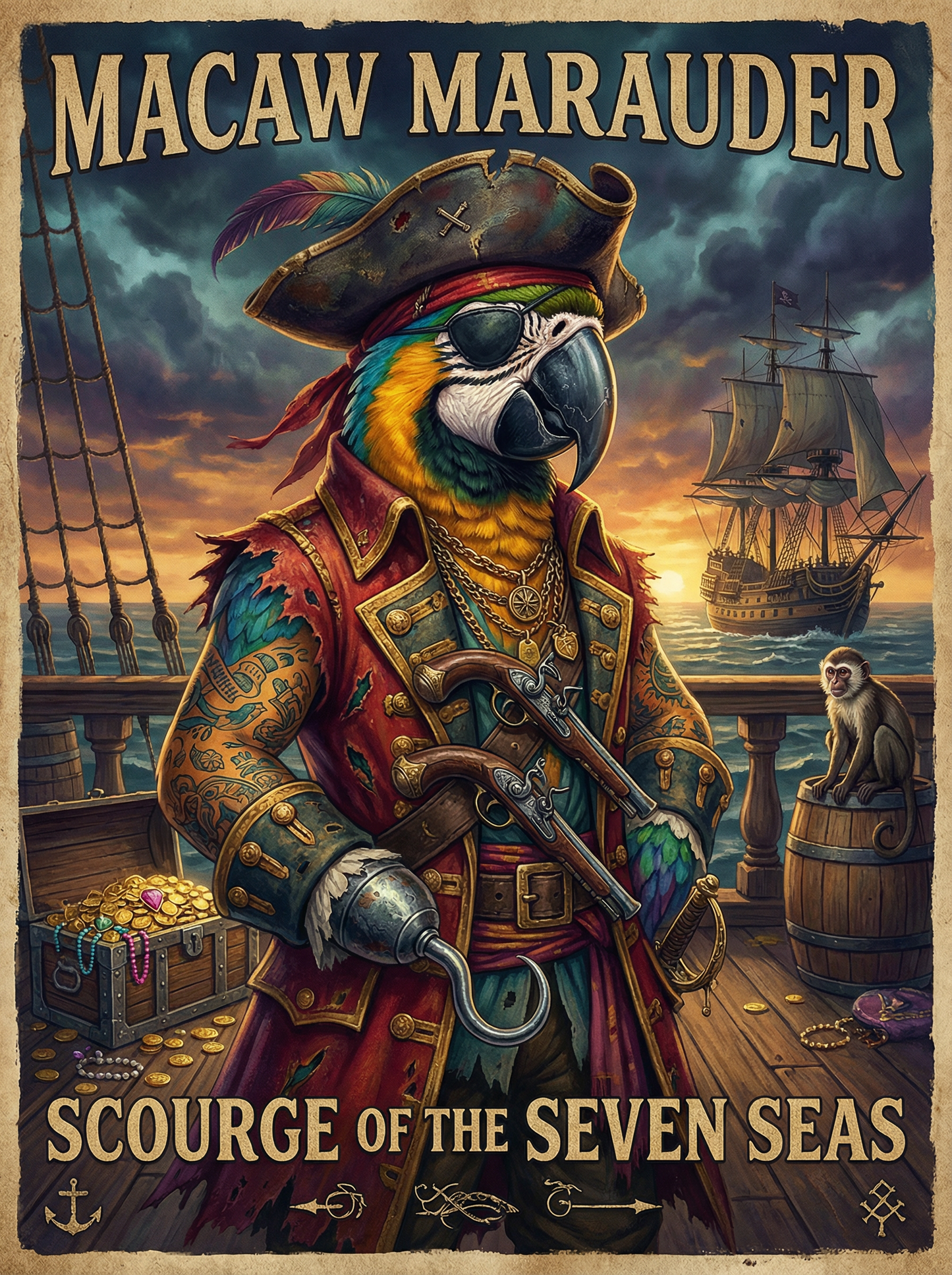 Pirate Macaw of the Seven Seas (Board Canvas)